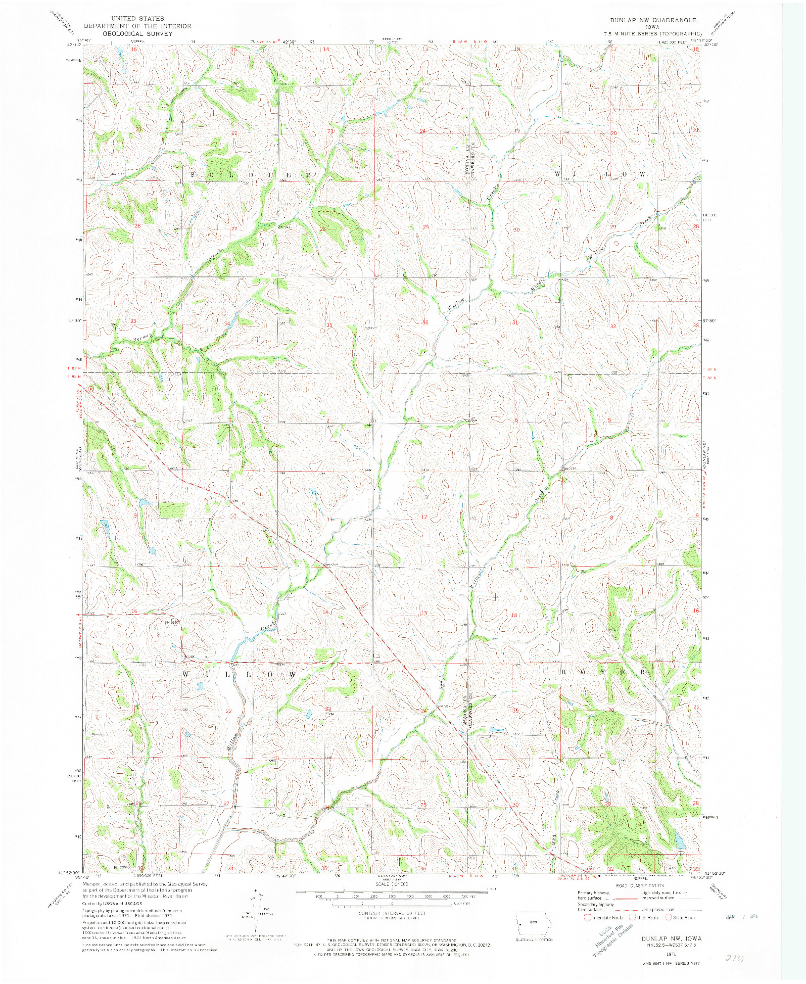 USGS 1:24000-SCALE QUADRANGLE FOR DUNLAP NW, IA 1971