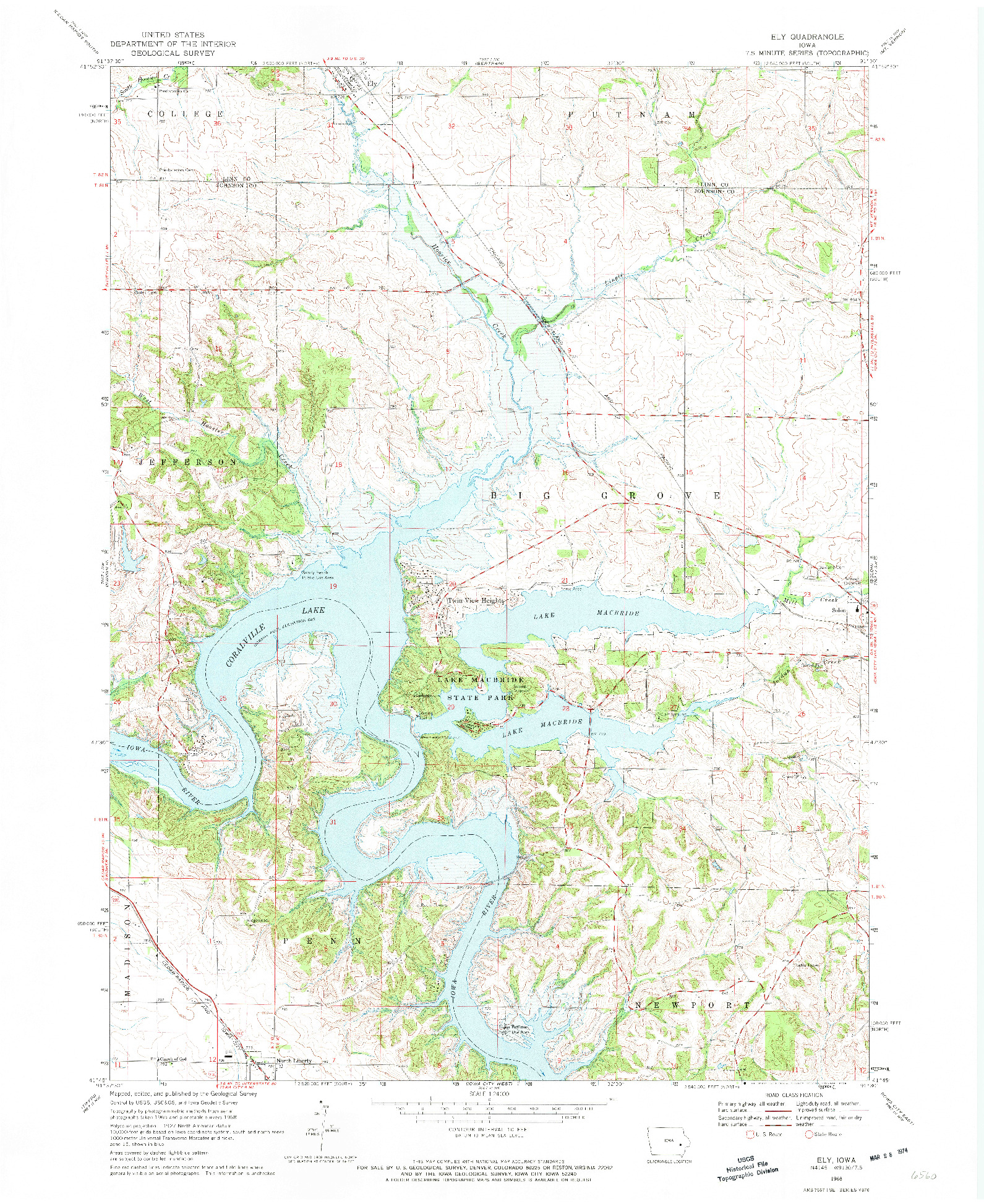 USGS 1:24000-SCALE QUADRANGLE FOR ELY, IA 1968