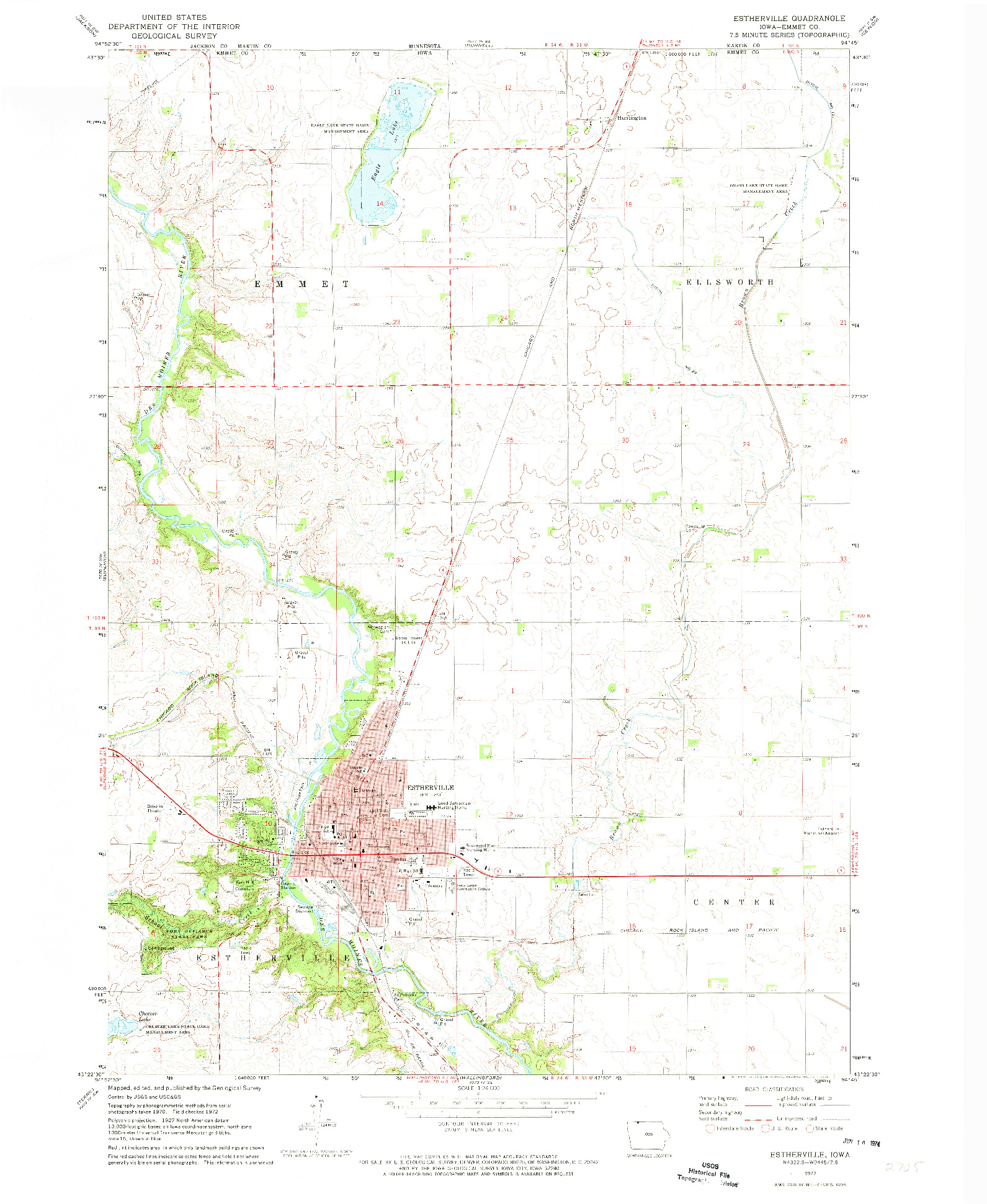 USGS 1:24000-SCALE QUADRANGLE FOR ESTHERVILLE, IA 1972