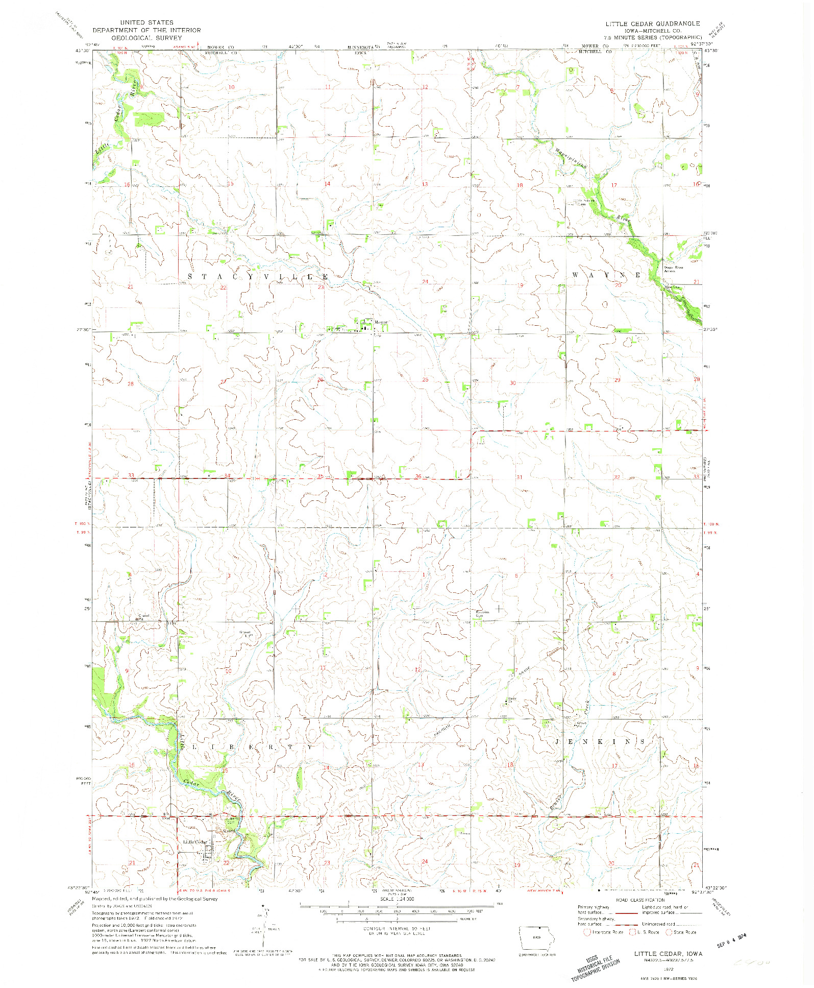 USGS 1:24000-SCALE QUADRANGLE FOR LITTLE CEDAR, IA 1972