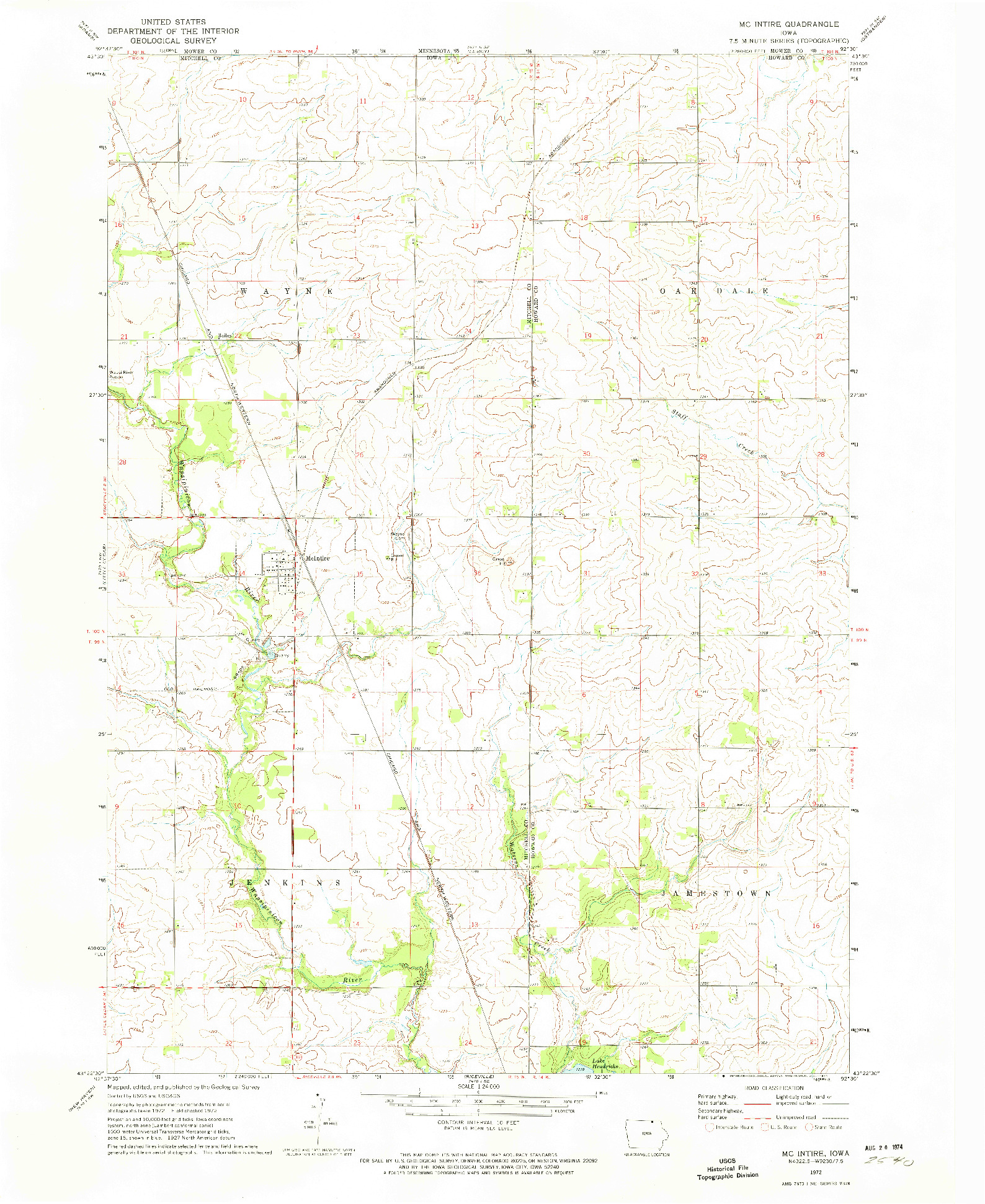 USGS 1:24000-SCALE QUADRANGLE FOR MC INTIRE, IA 1972