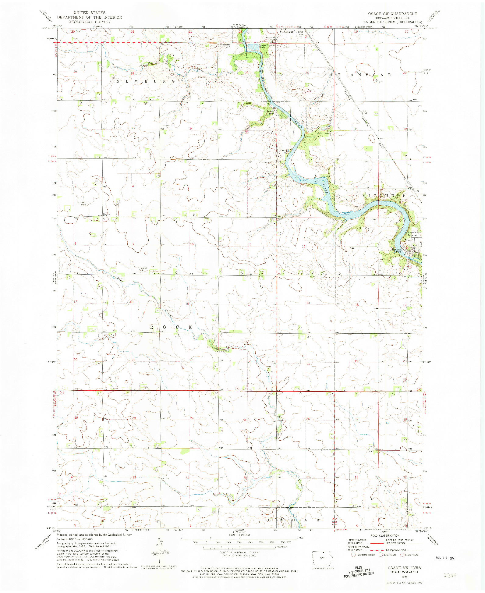 USGS 1:24000-SCALE QUADRANGLE FOR OSAGE SW, IA 1972