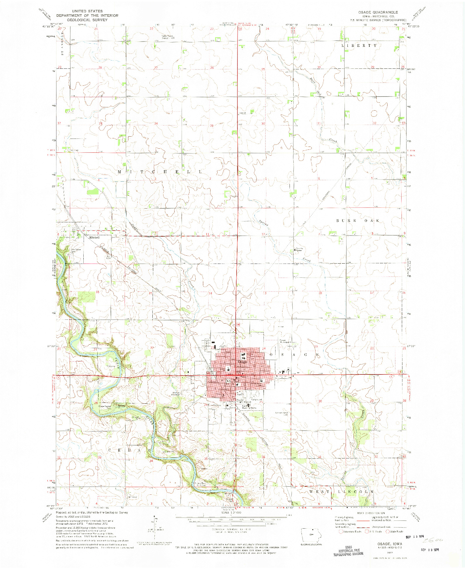 USGS 1:24000-SCALE QUADRANGLE FOR OSAGE, IA 1972