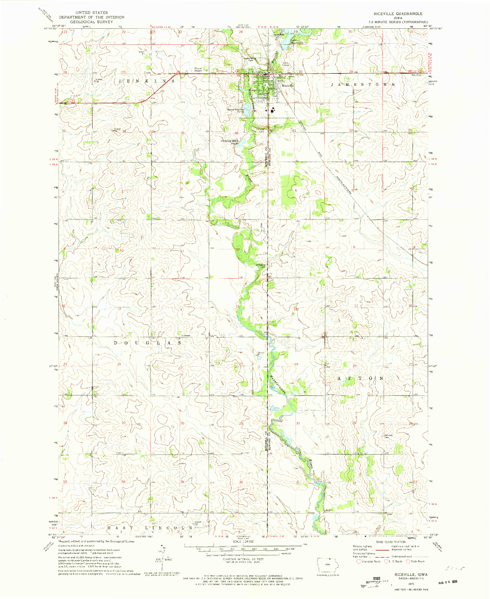 USGS 1:24000-SCALE QUADRANGLE FOR RICEVILLE, IA 1972