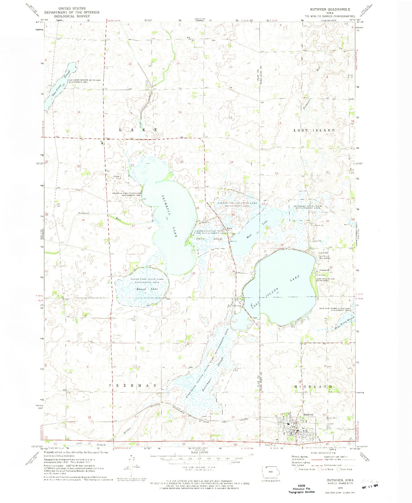 USGS 1:24000-SCALE QUADRANGLE FOR RUTHVEN, IA 1972