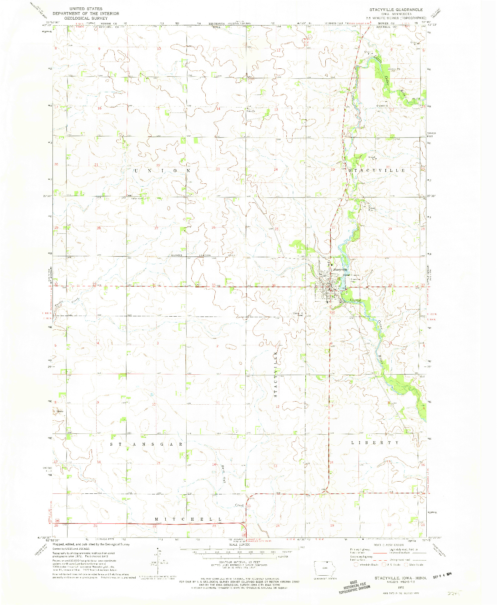 USGS 1:24000-SCALE QUADRANGLE FOR STACYVILLE, IA 1972