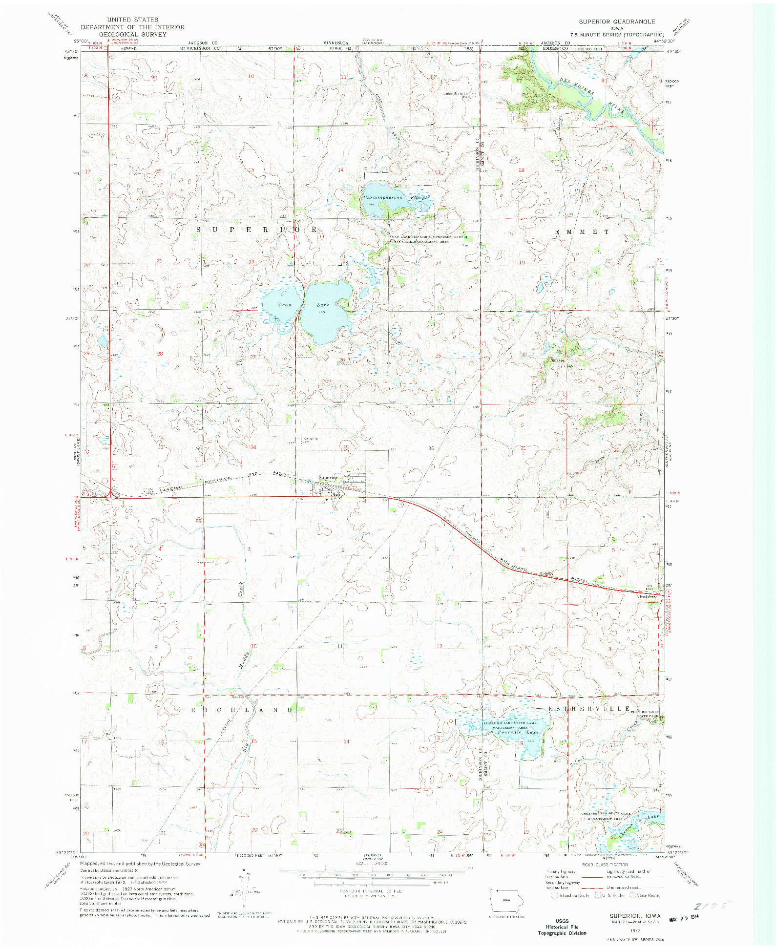 USGS 1:24000-SCALE QUADRANGLE FOR SUPERIOR, IA 1972
