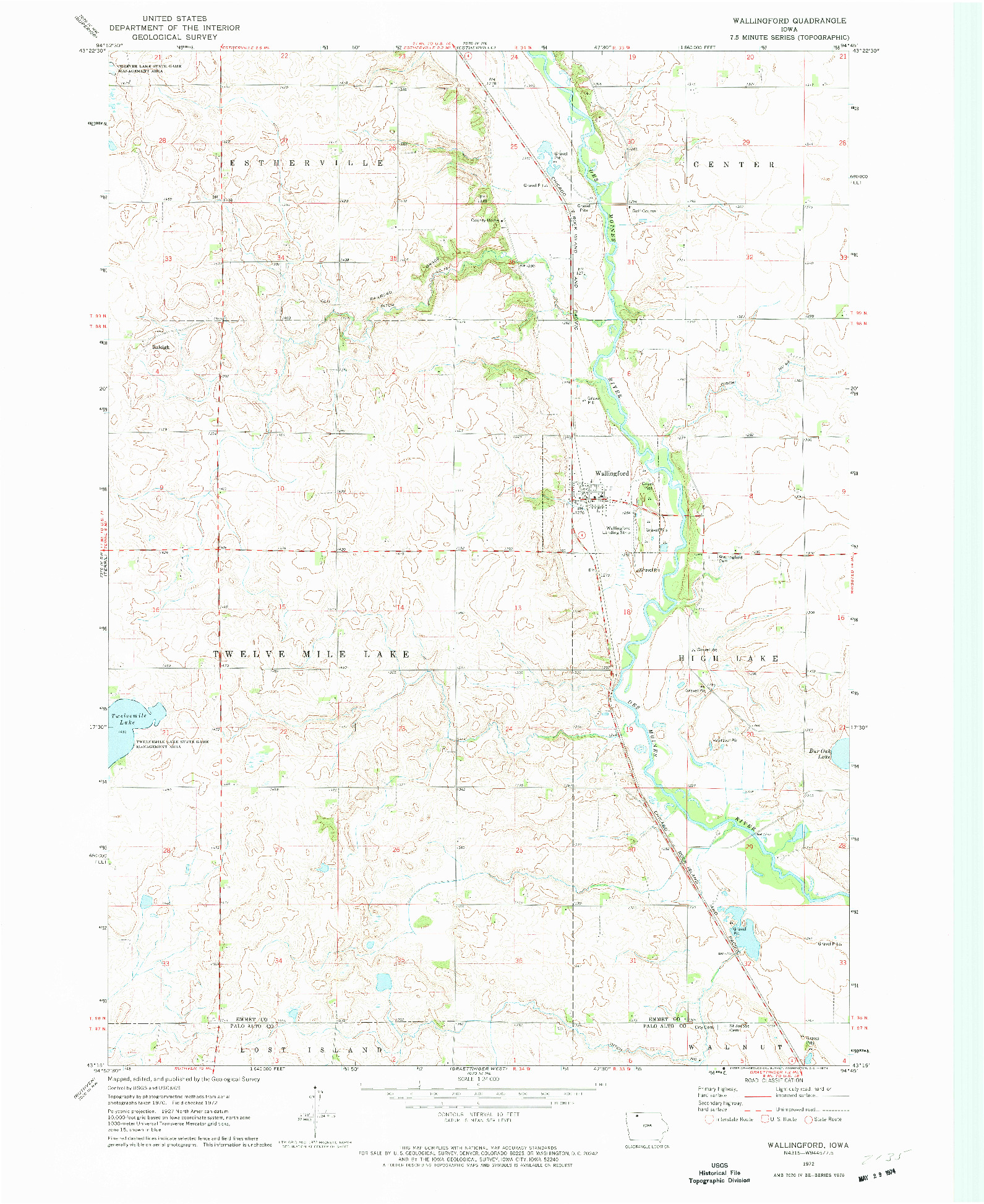 USGS 1:24000-SCALE QUADRANGLE FOR WALLINGFORD, IA 1972