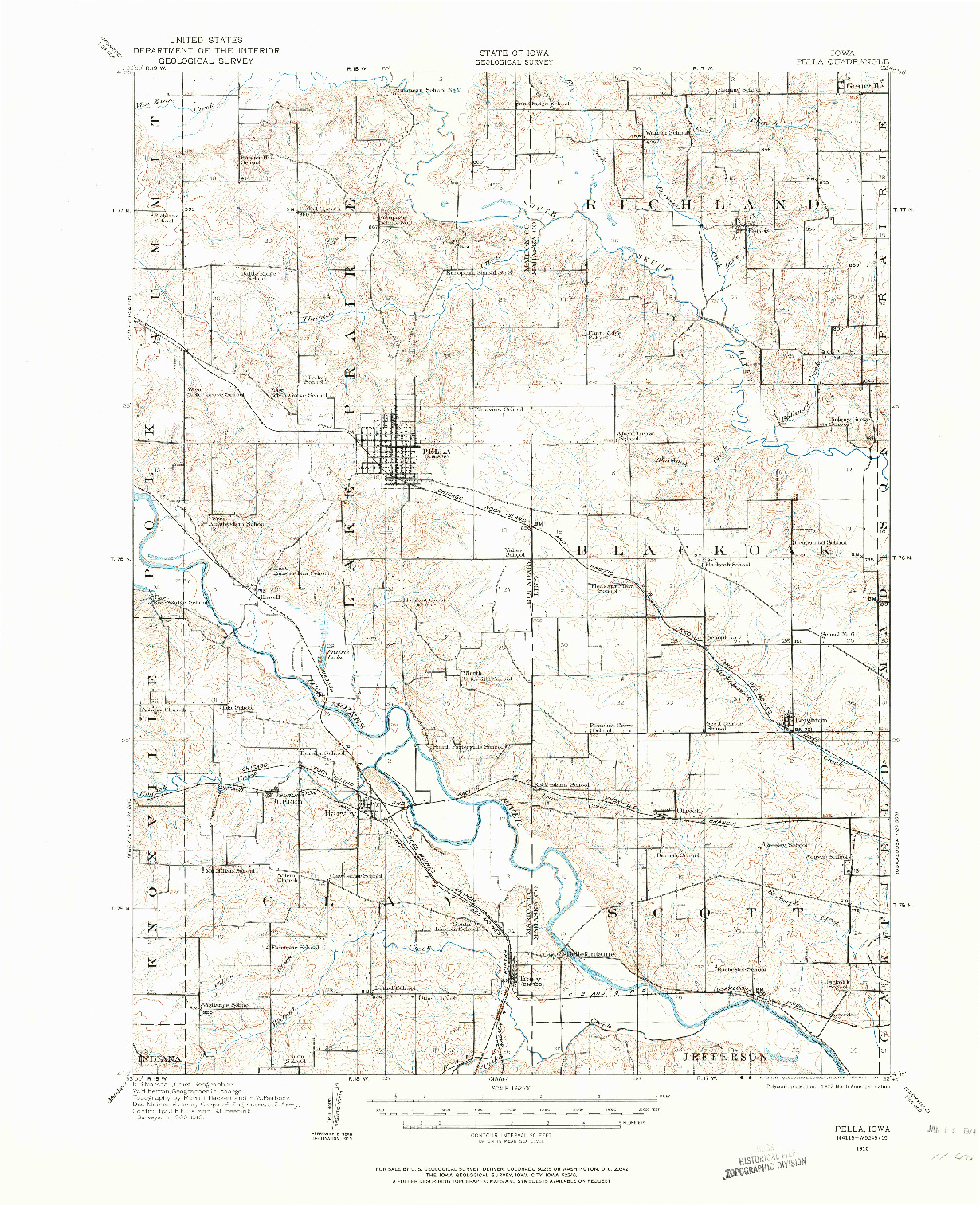 USGS 1:62500-SCALE QUADRANGLE FOR PELLA, IA 1910