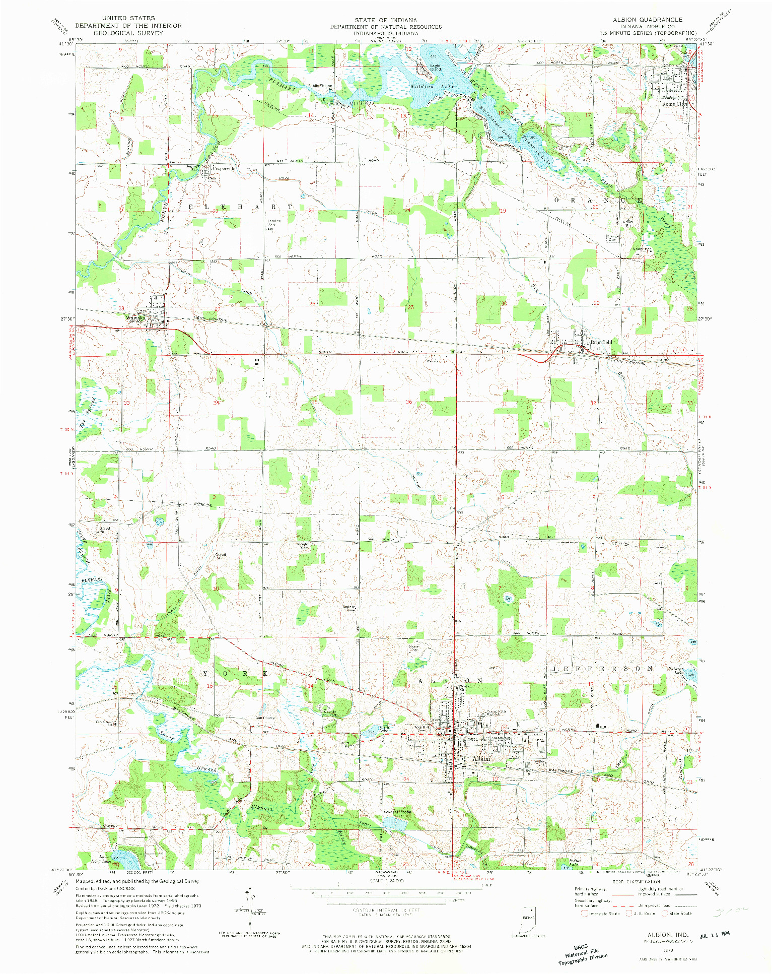 USGS 1:24000-SCALE QUADRANGLE FOR ALBION, IN 1973