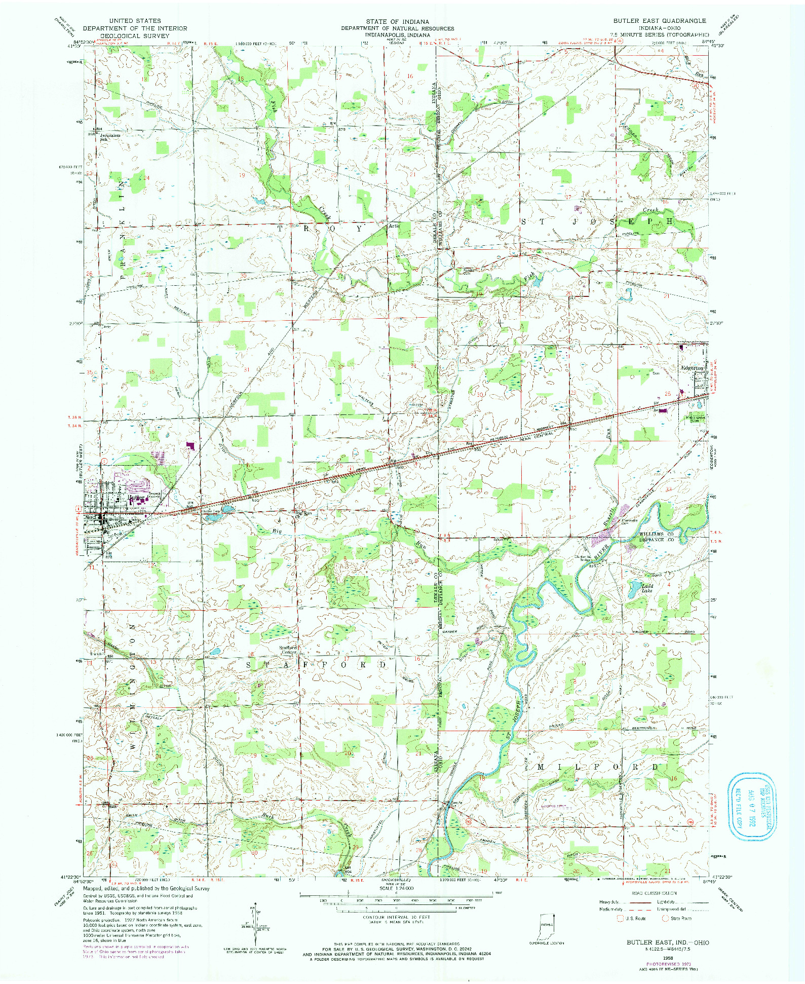 USGS 1:24000-SCALE QUADRANGLE FOR BUTLER EAST, IN 1958