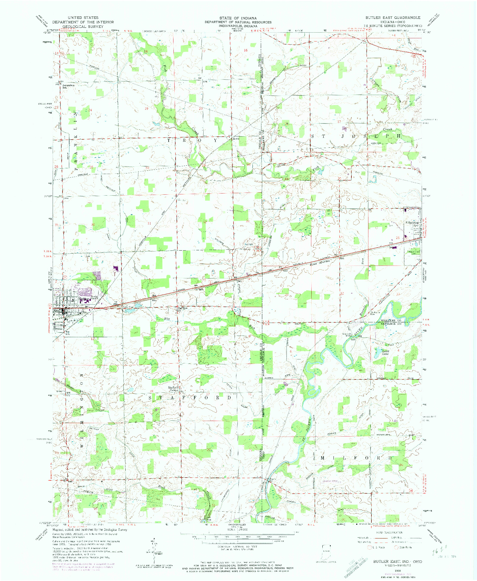 USGS 1:24000-SCALE QUADRANGLE FOR BUTLER EAST, IN 1958