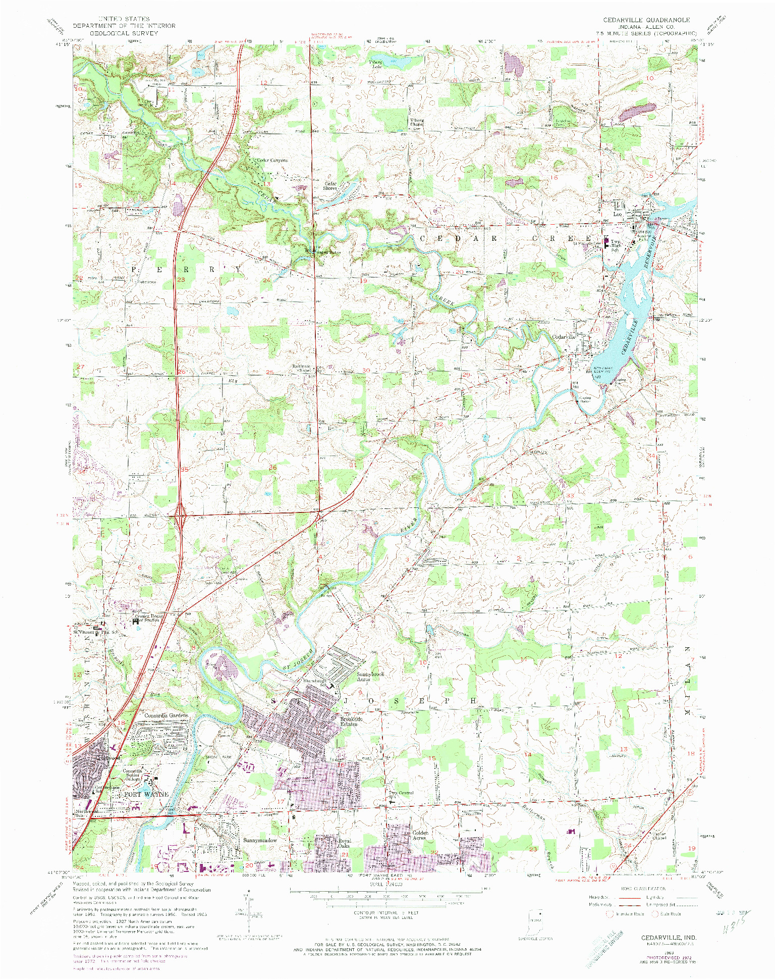 USGS 1:24000-SCALE QUADRANGLE FOR CEDARVILLE, IN 1963