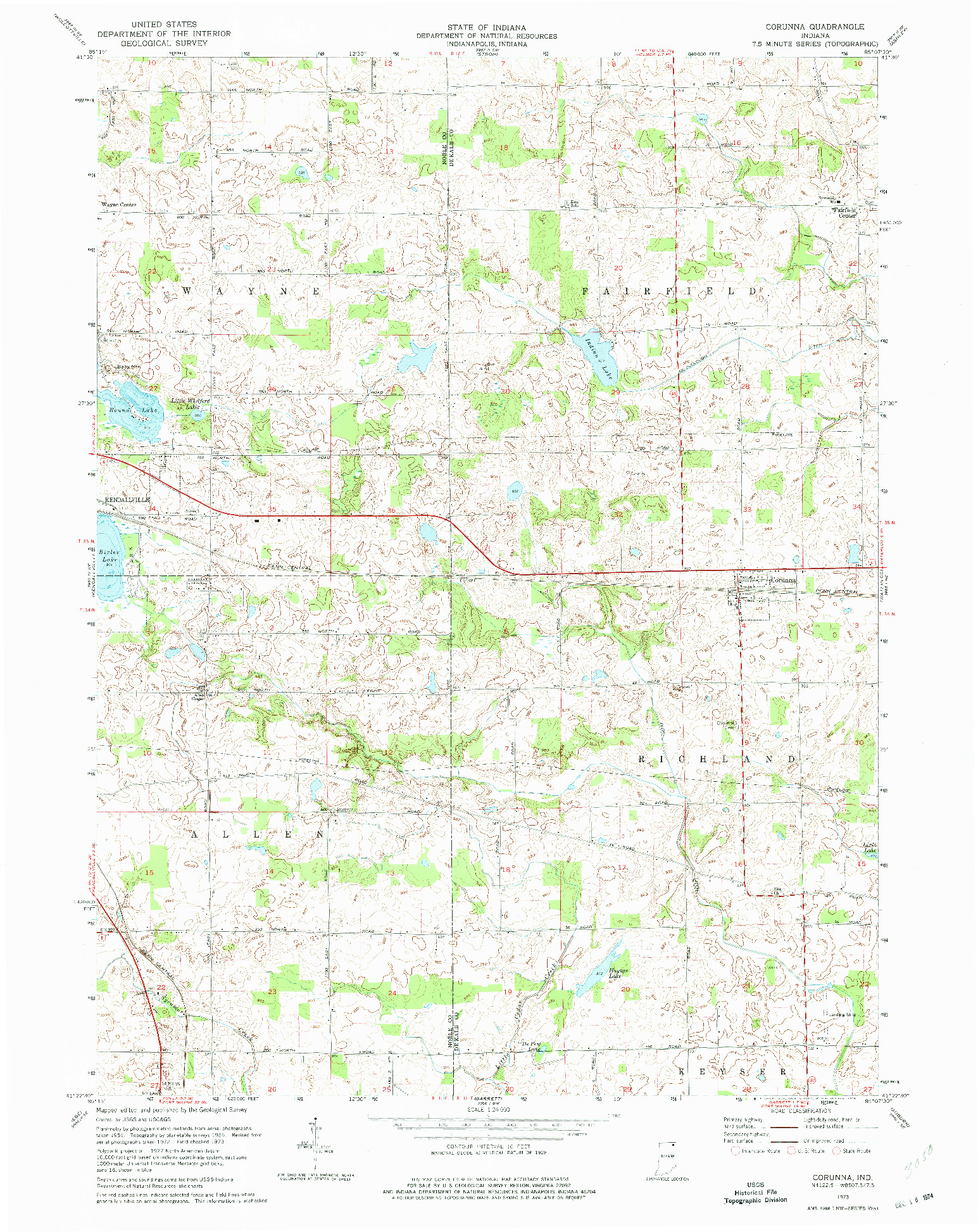 USGS 1:24000-SCALE QUADRANGLE FOR CORUNNA, IN 1973