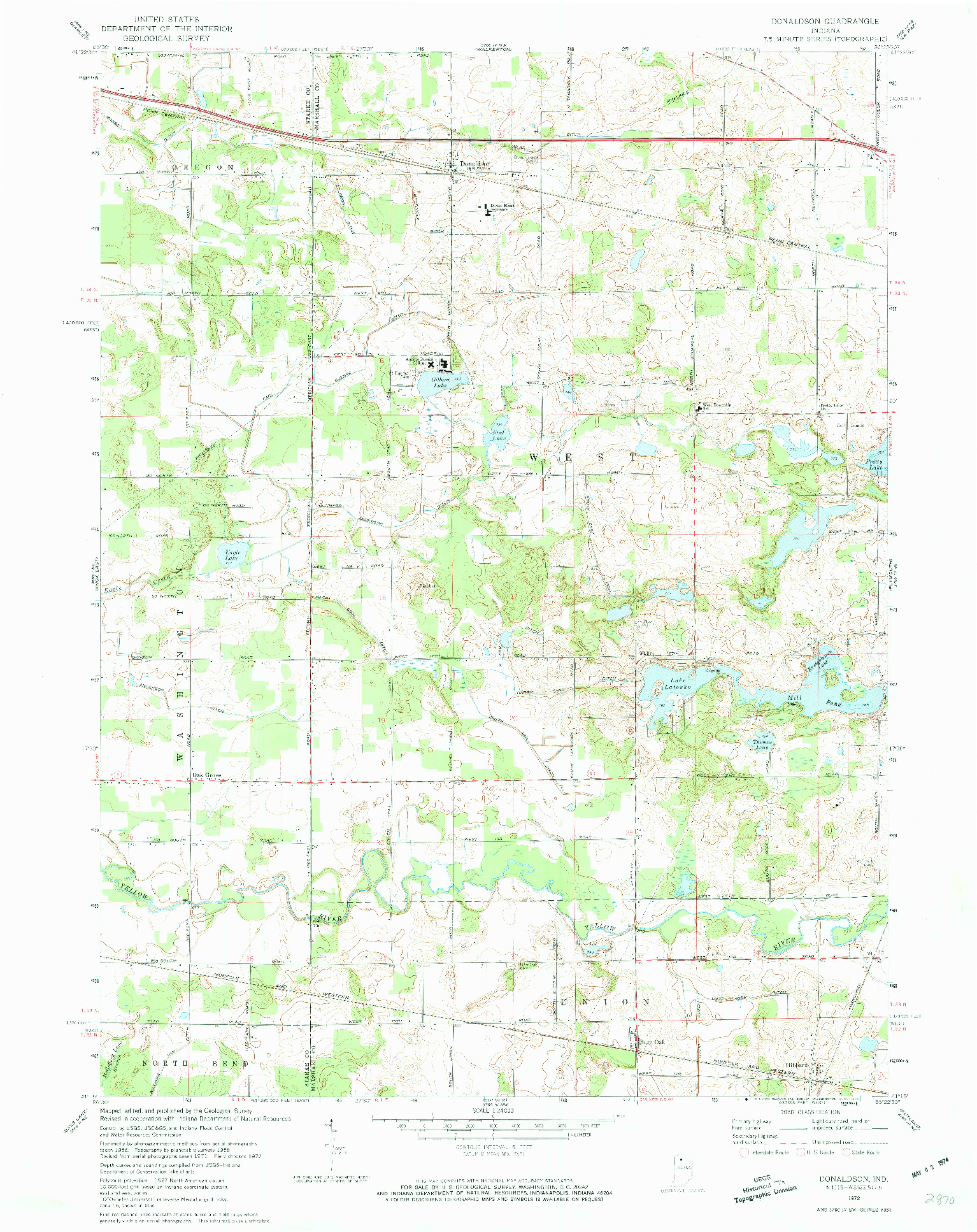 USGS 1:24000-SCALE QUADRANGLE FOR DONALDSON, IN 1972