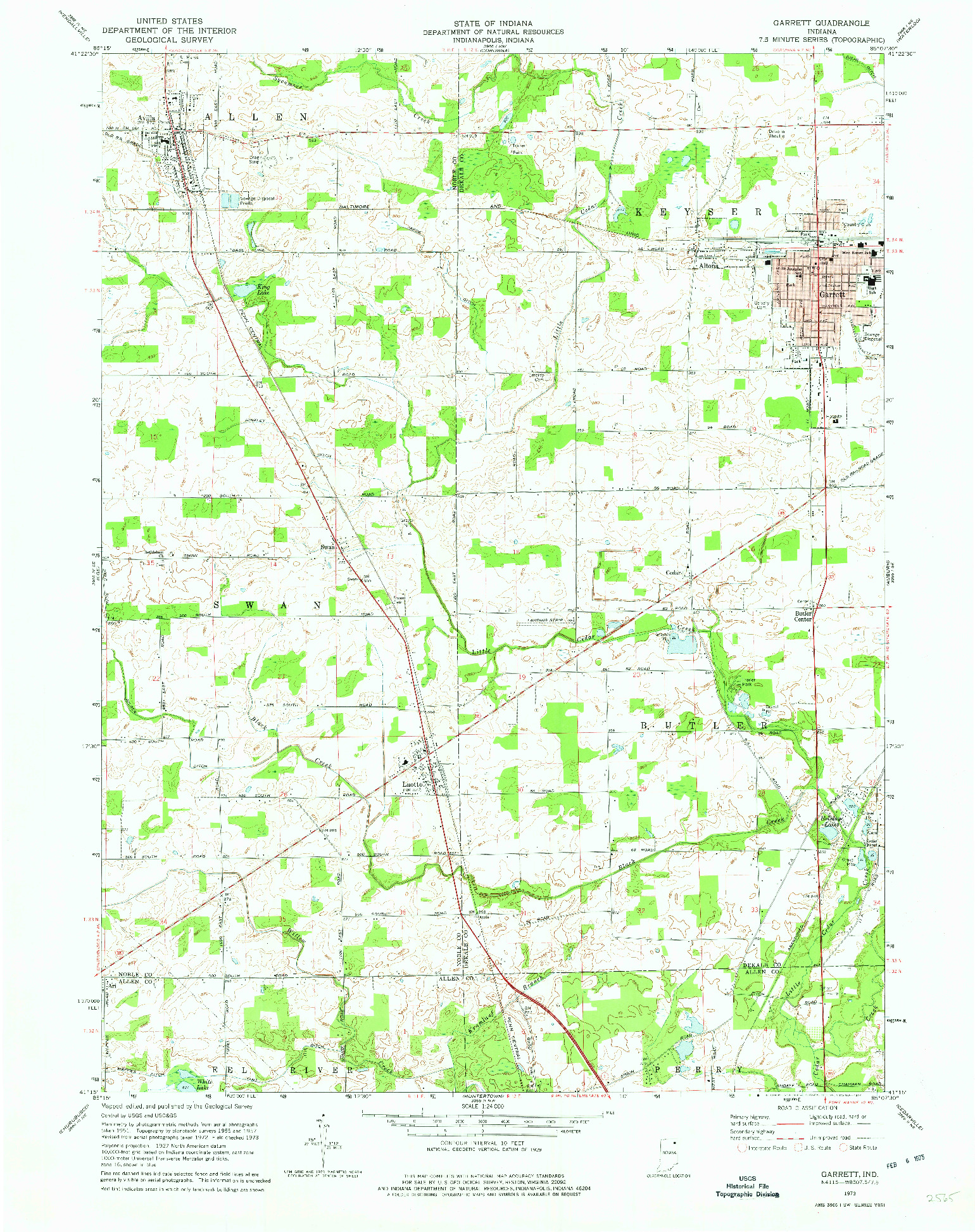 USGS 1:24000-SCALE QUADRANGLE FOR GARRETT, IN 1973