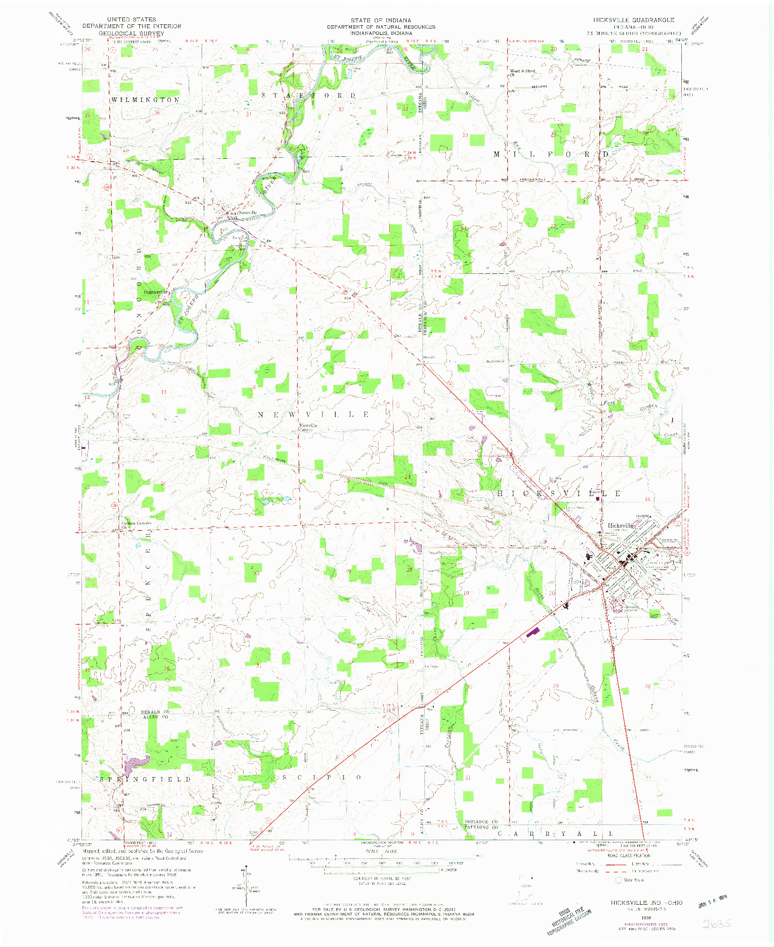 USGS 1:24000-SCALE QUADRANGLE FOR HICKSVILLE, IN 1958