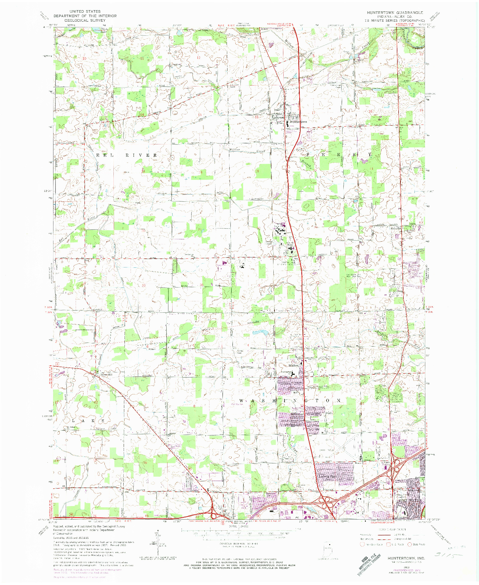 USGS 1:24000-SCALE QUADRANGLE FOR HUNTERTOWN, IN 1963