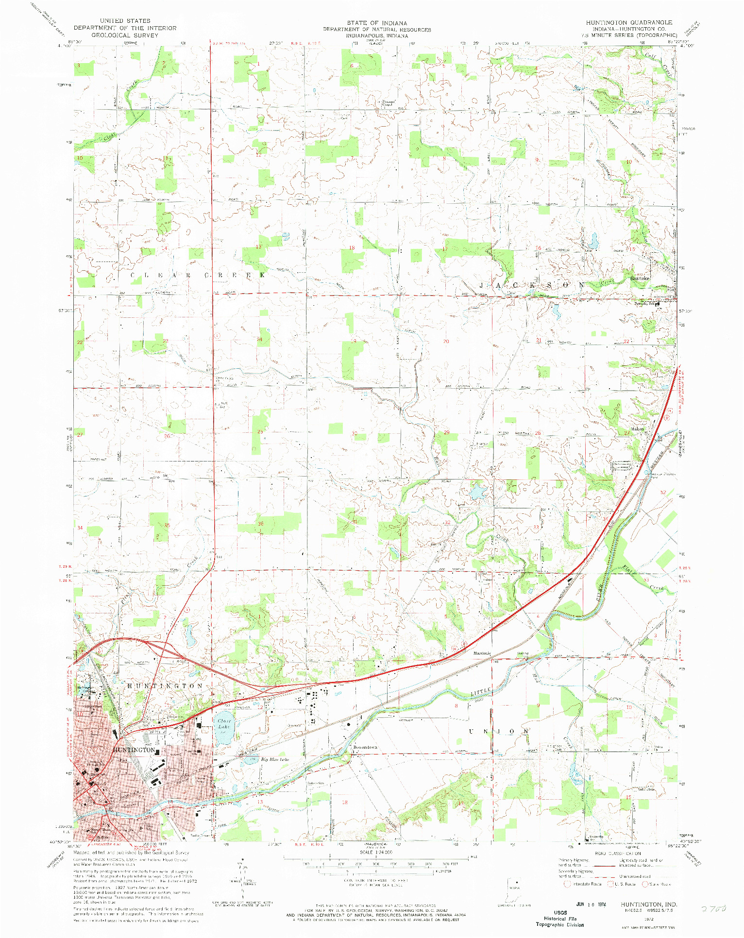 USGS 1:24000-SCALE QUADRANGLE FOR HUNTINGTON, IN 1972