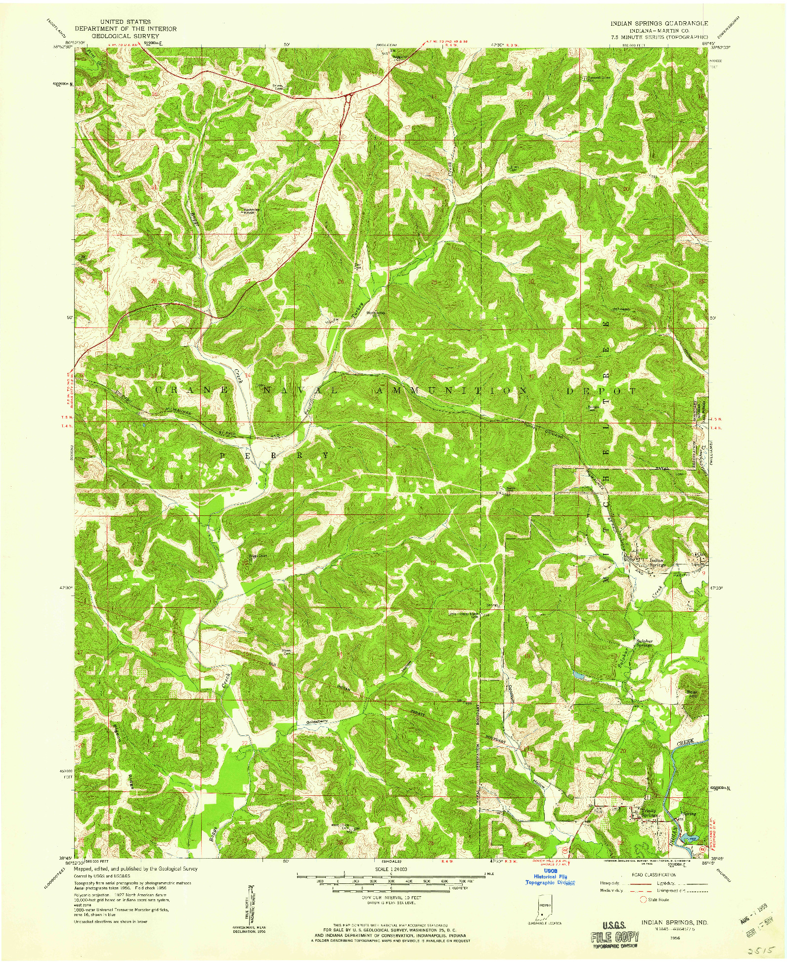 USGS 1:24000-SCALE QUADRANGLE FOR INDIAN SPRINGS, IN 1956