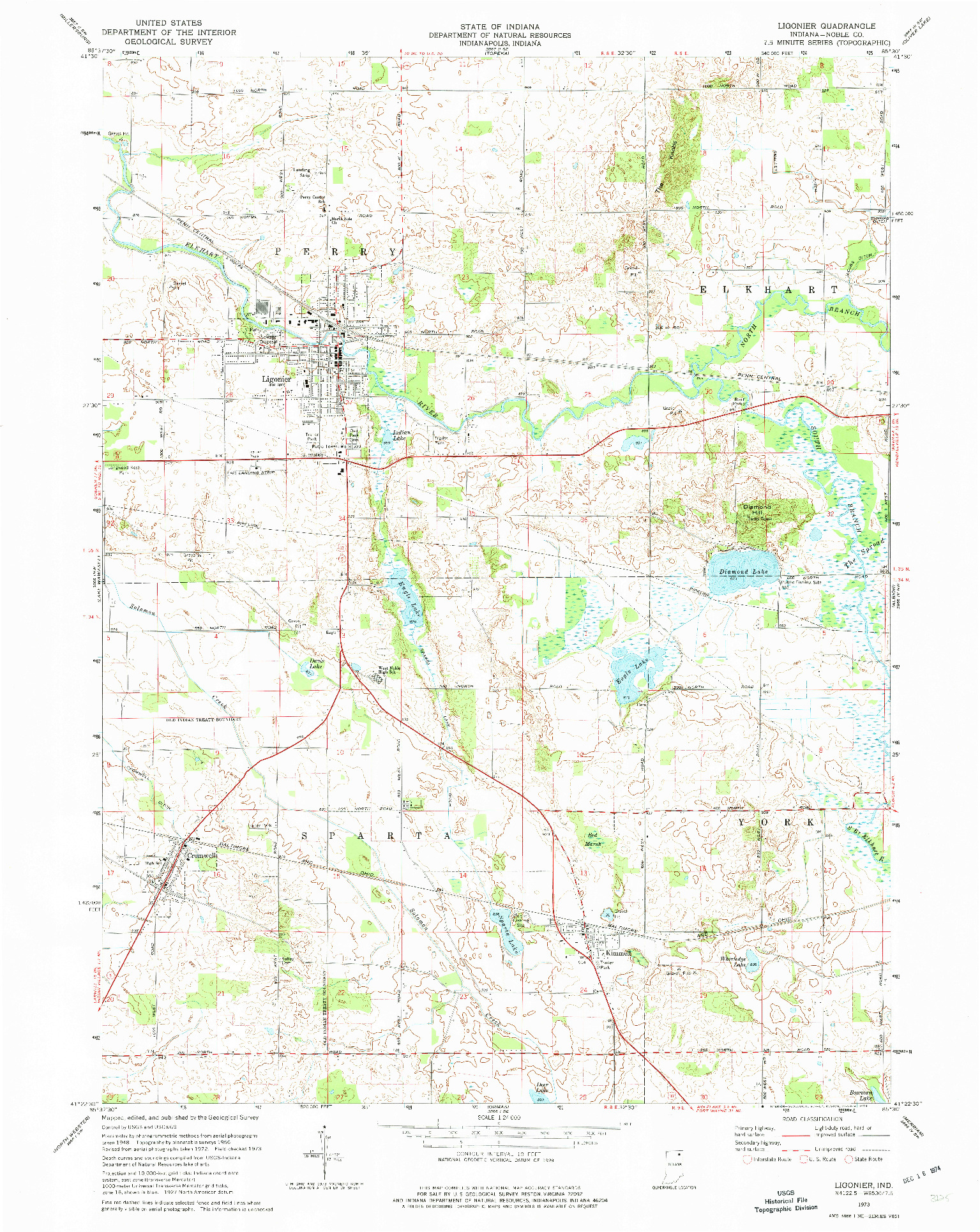 USGS 1:24000-SCALE QUADRANGLE FOR LIGONIER, IN 1973