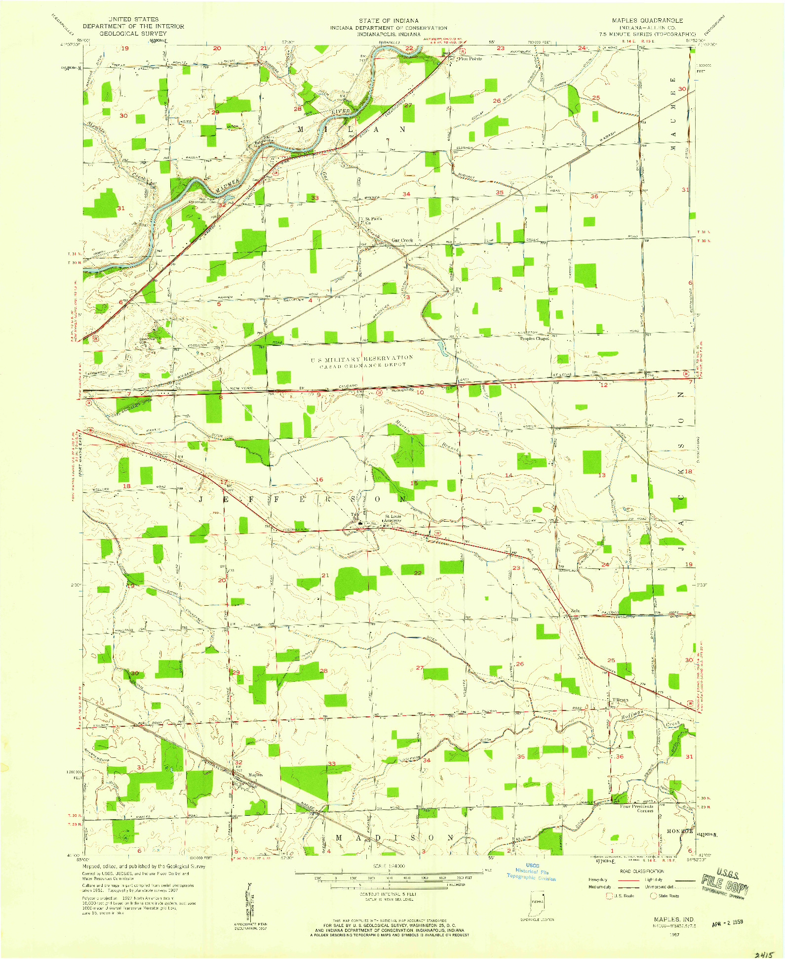 USGS 1:24000-SCALE QUADRANGLE FOR MAPLES, IN 1957