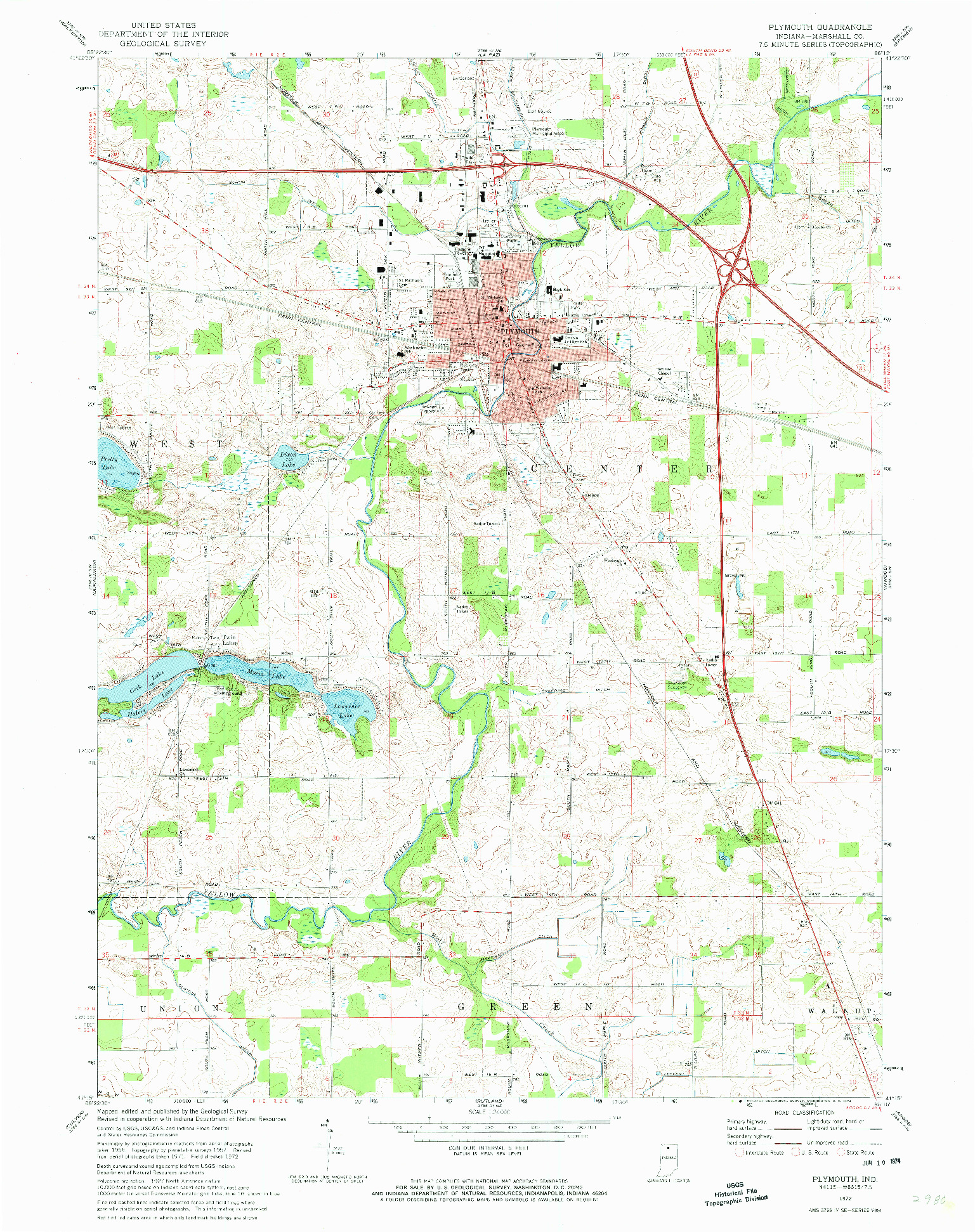 USGS 1:24000-SCALE QUADRANGLE FOR PLYMOUTH, IN 1972