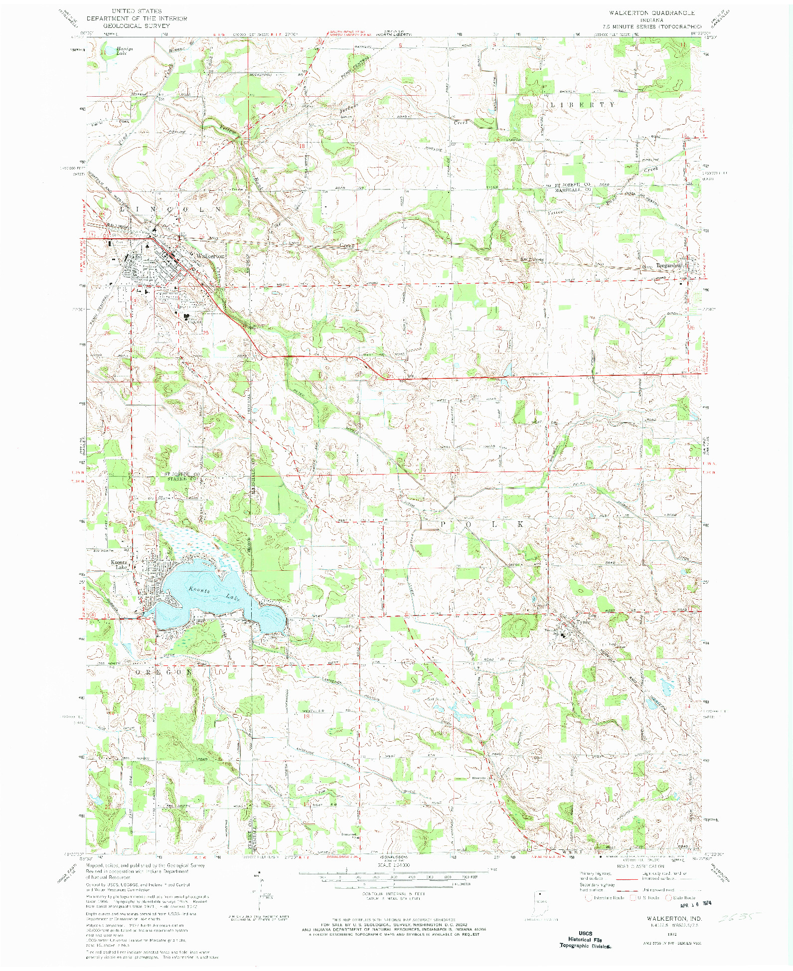 USGS 1:24000-SCALE QUADRANGLE FOR WALKERTON, IN 1972