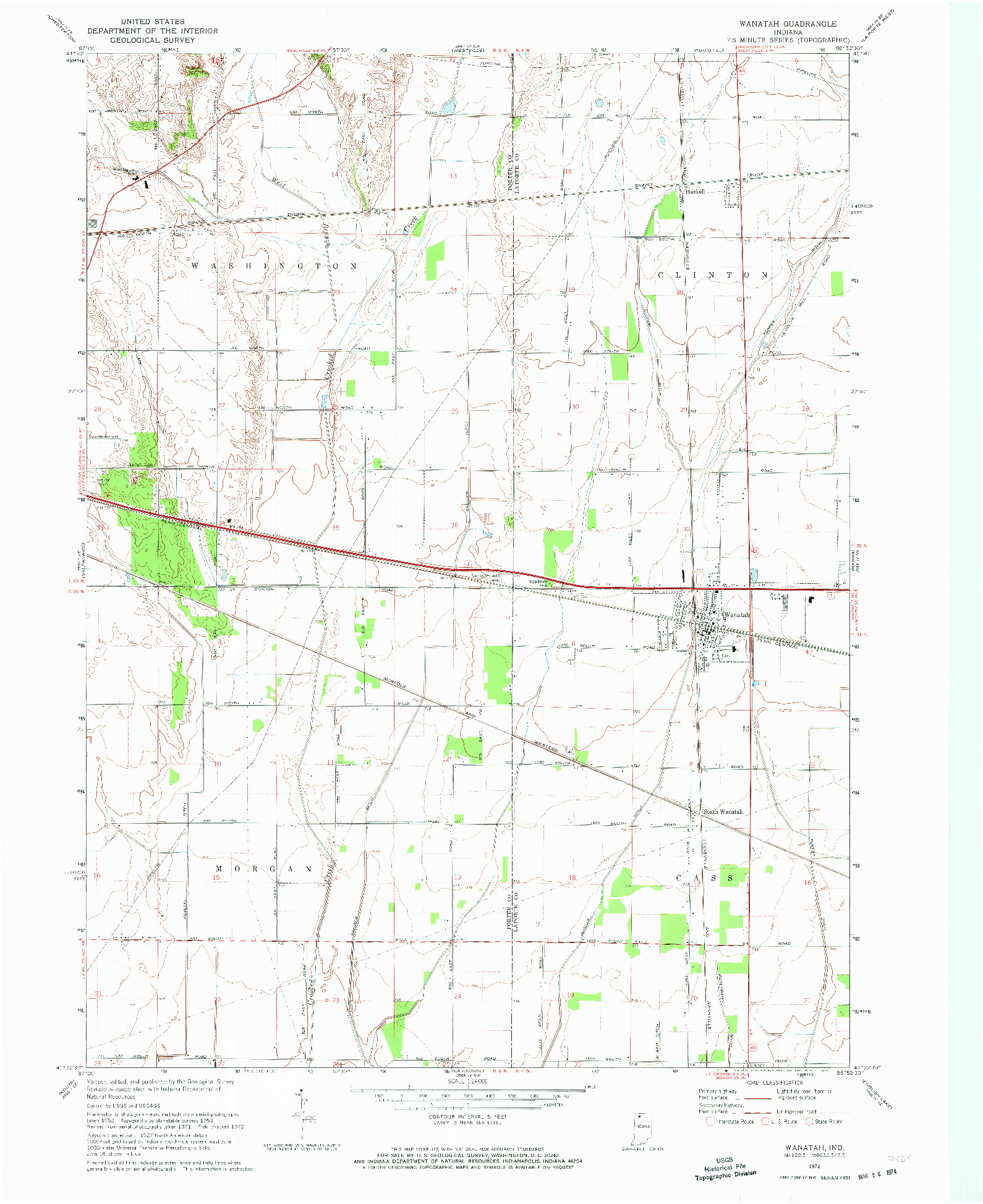 USGS 1:24000-SCALE QUADRANGLE FOR WANATAH, IN 1972