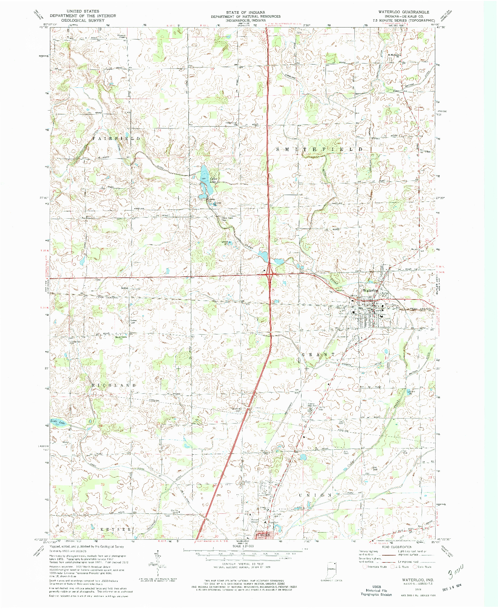 USGS 1:24000-SCALE QUADRANGLE FOR WATERLOO, IN 1973