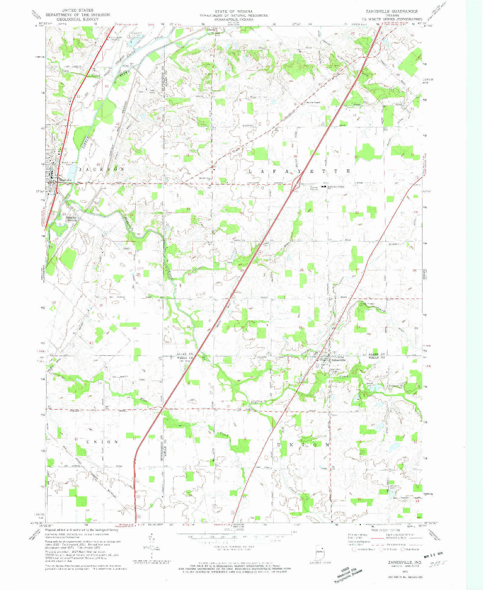 USGS 1:24000-SCALE QUADRANGLE FOR ZANESVILLE, IN 1972