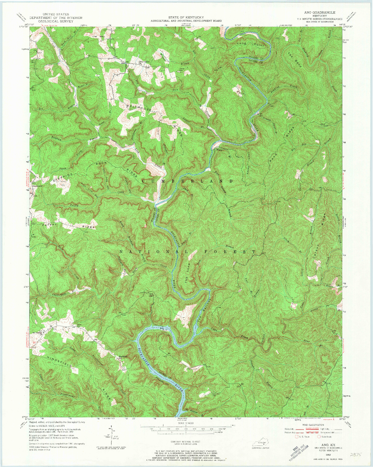 USGS 1:24000-SCALE QUADRANGLE FOR ANO, KY 1952