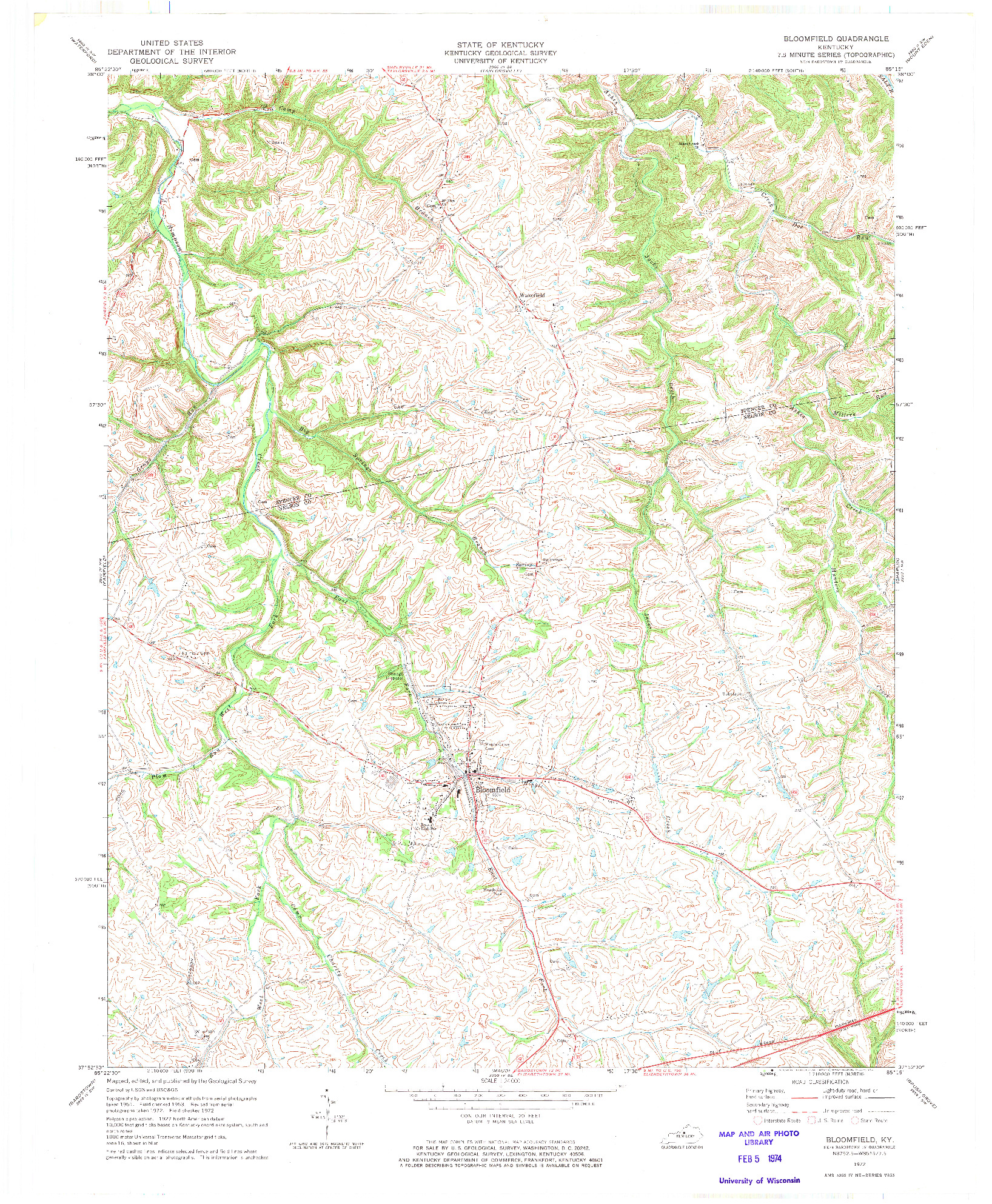 USGS 1:24000-SCALE QUADRANGLE FOR BLOOMFIELD, KY 1972