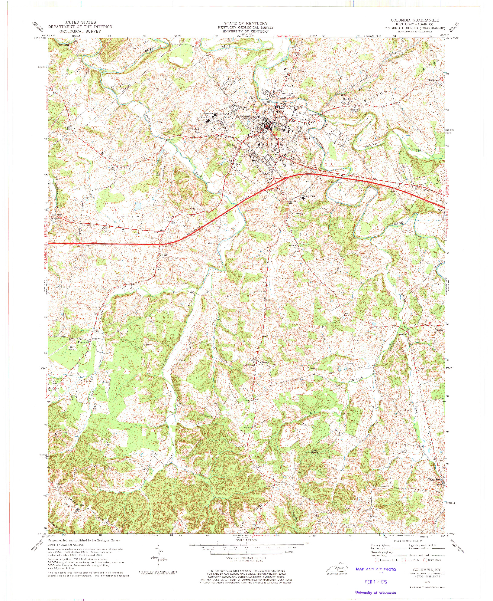 USGS 1:24000-SCALE QUADRANGLE FOR COLUMBIA, KY 1973