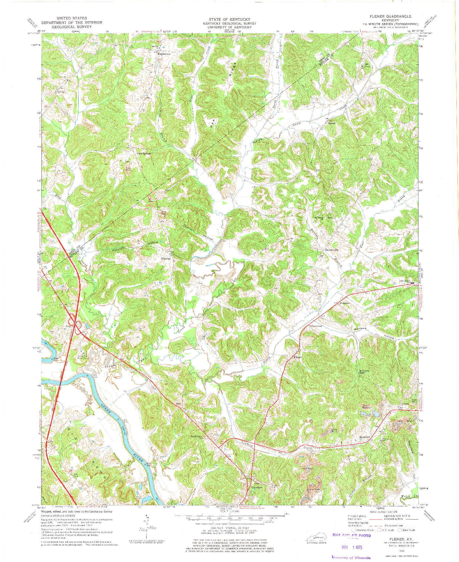 USGS 1:24000-SCALE QUADRANGLE FOR FLENER, KY 1973