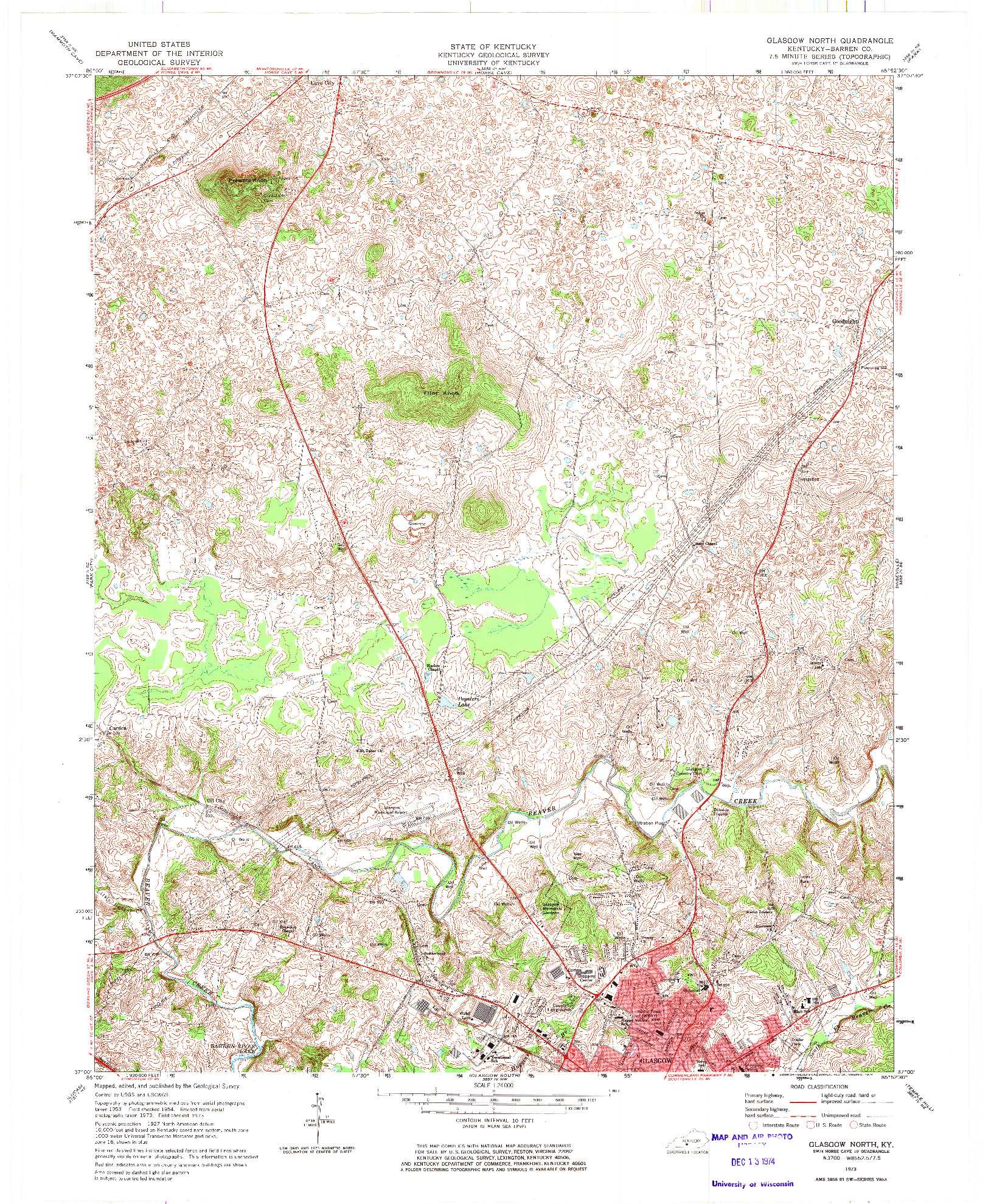 USGS 1:24000-SCALE QUADRANGLE FOR GLASGOW NORTH, KY 1973