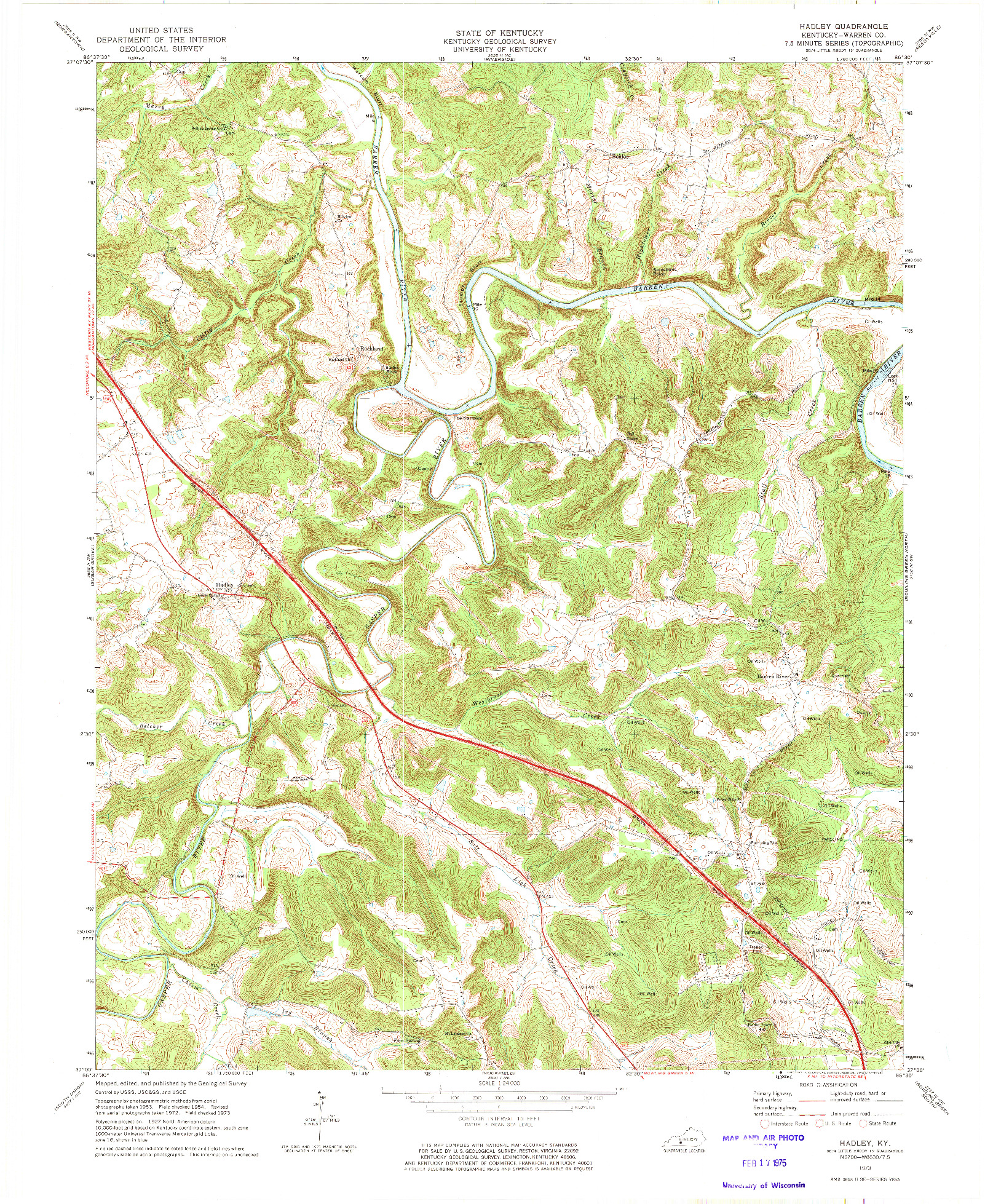 USGS 1:24000-SCALE QUADRANGLE FOR HADLEY, KY 1973