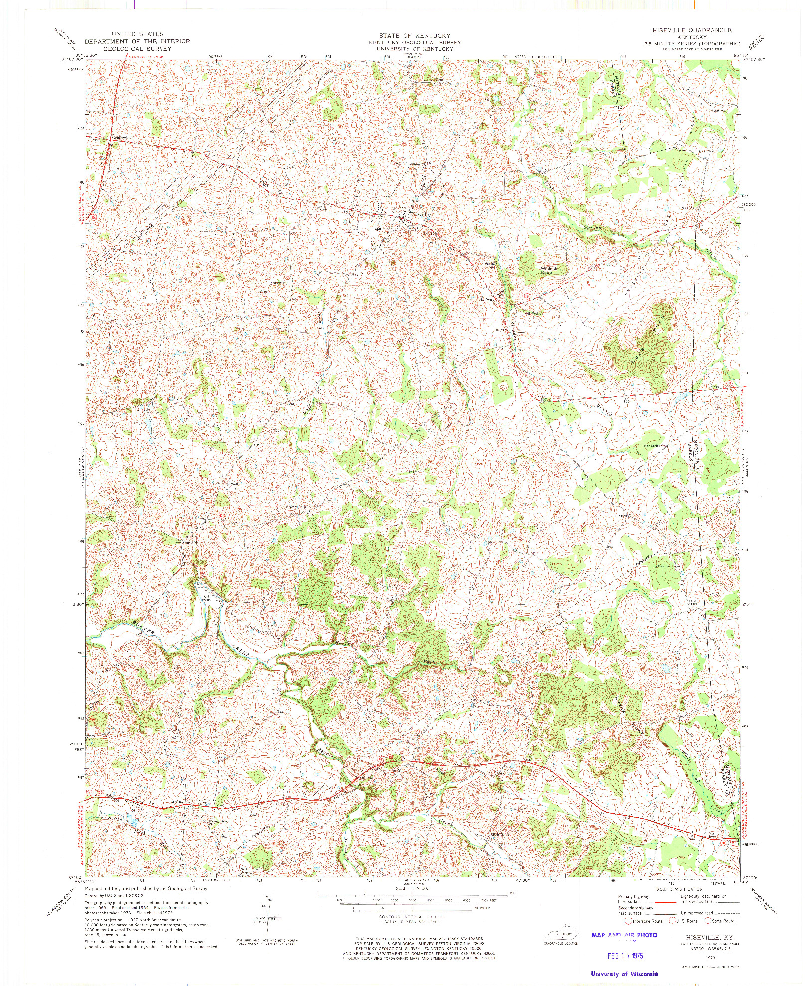 USGS 1:24000-SCALE QUADRANGLE FOR HISEVILLE, KY 1973