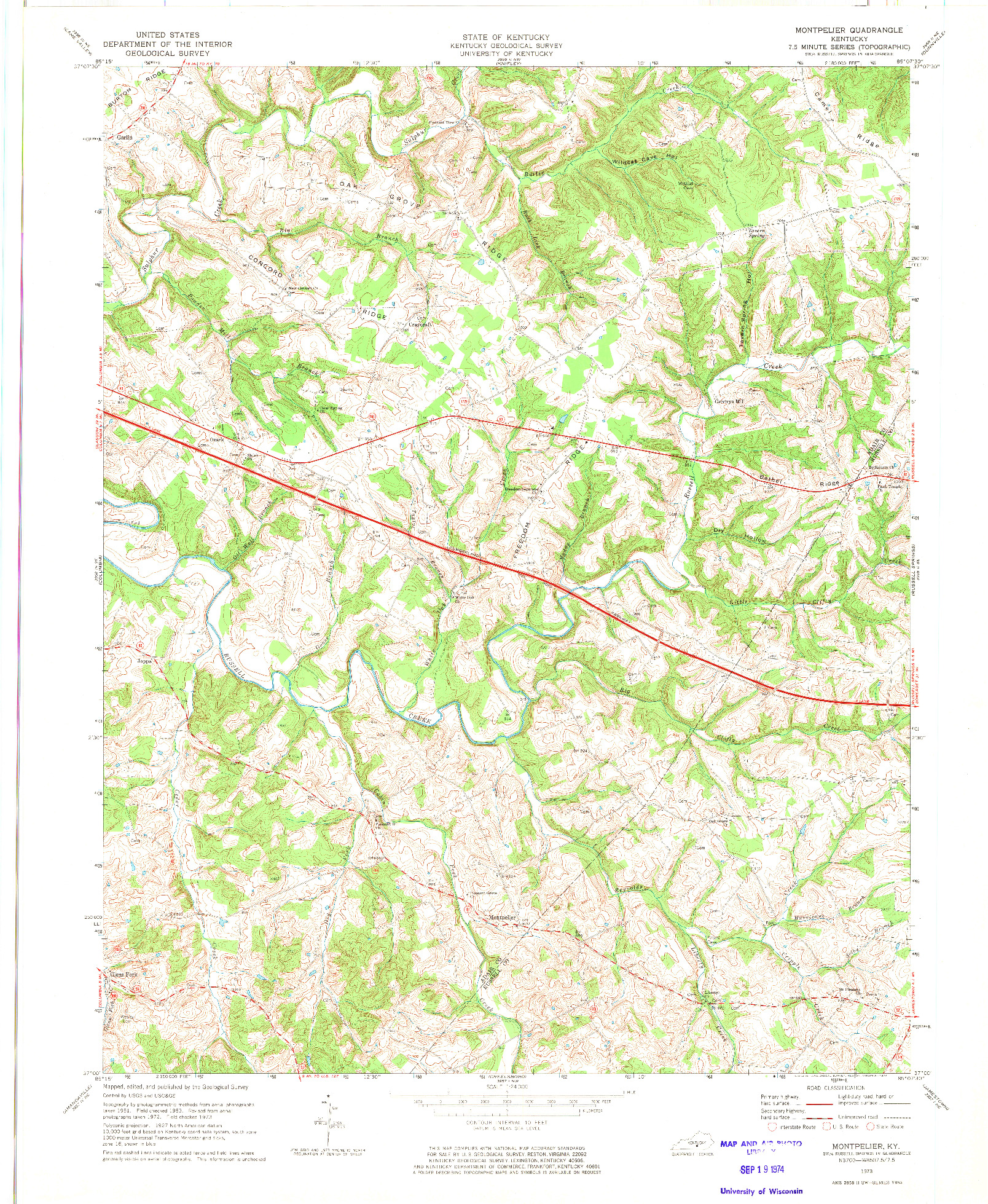 USGS 1:24000-SCALE QUADRANGLE FOR MONTPELIER, KY 1973