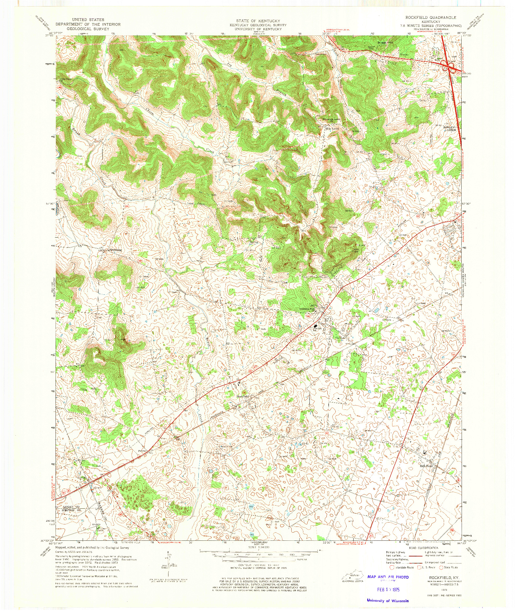 USGS 1:24000-SCALE QUADRANGLE FOR ROCKFIELD, KY 1973