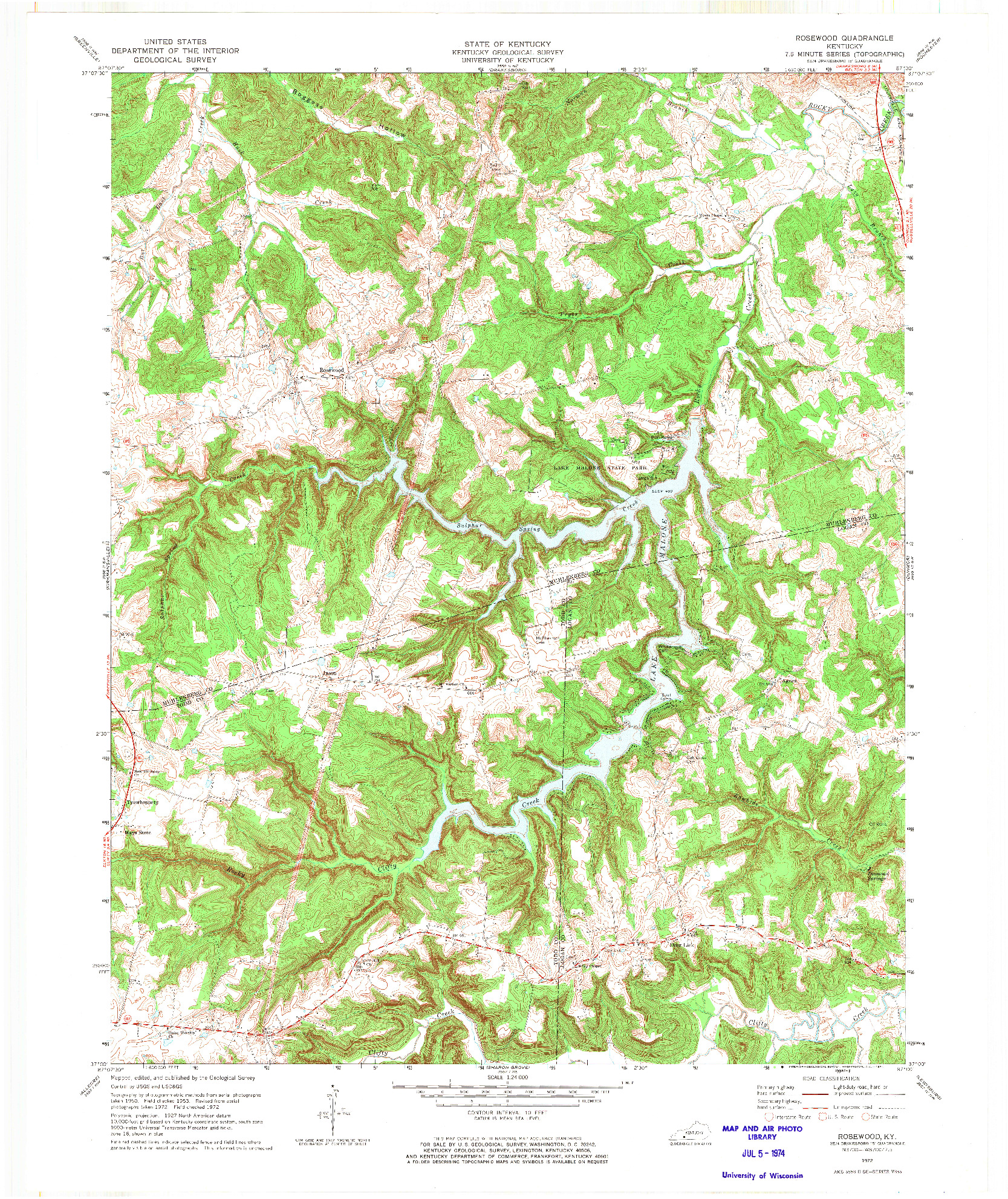 USGS 1:24000-SCALE QUADRANGLE FOR ROSEWOOD, KY 1972