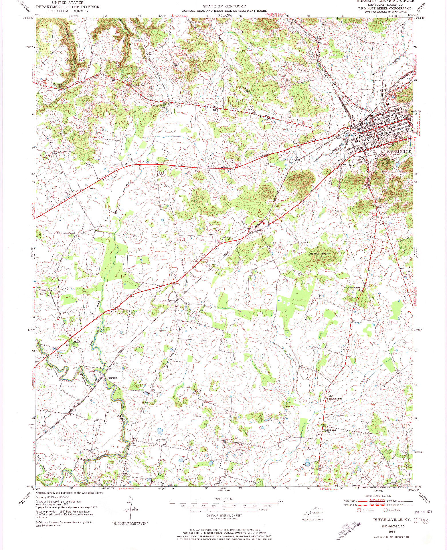 USGS 1:24000-SCALE QUADRANGLE FOR RUSSELLVILLE, KY 1952