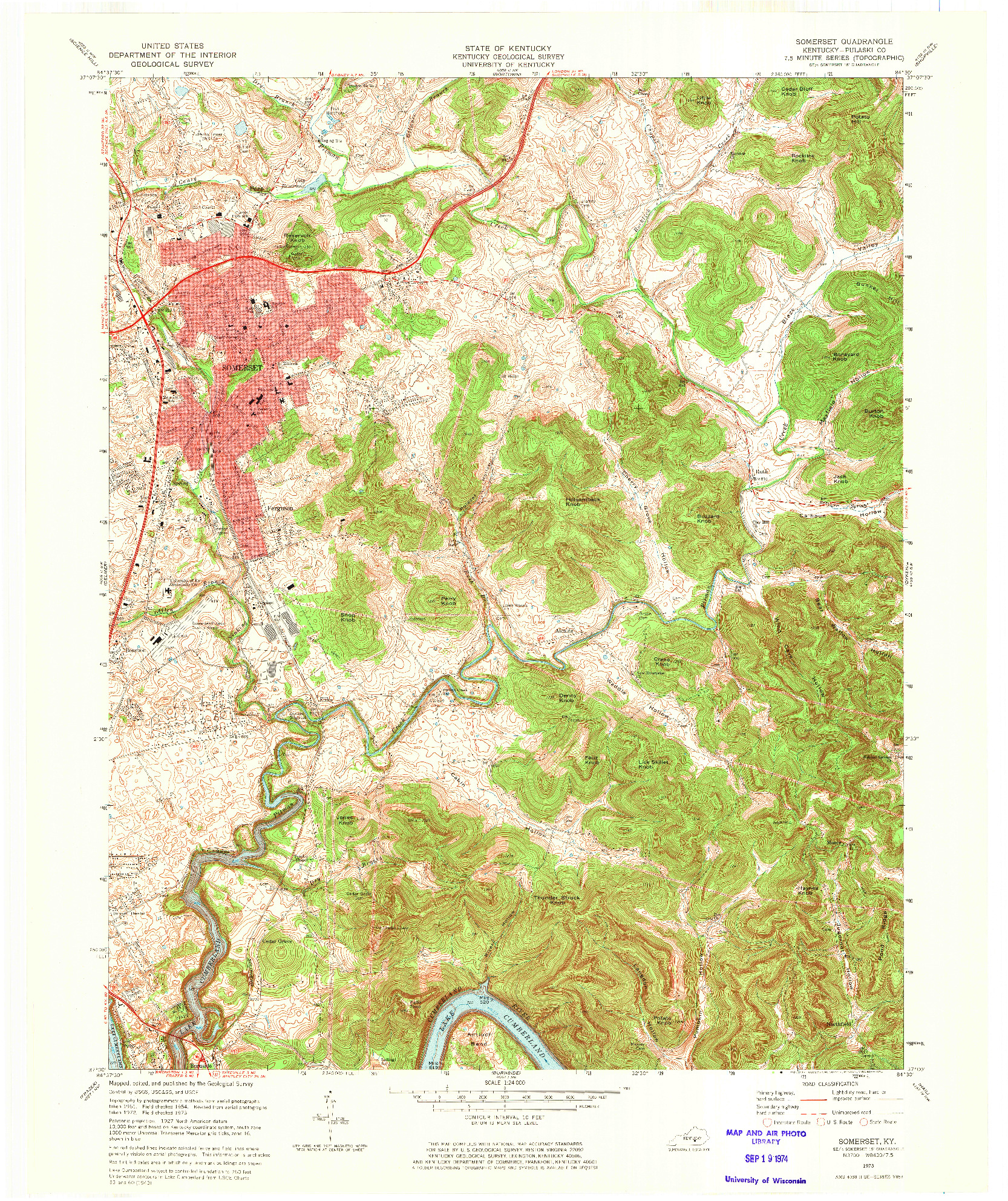 USGS 1:24000-SCALE QUADRANGLE FOR SOMERSET, KY 1973