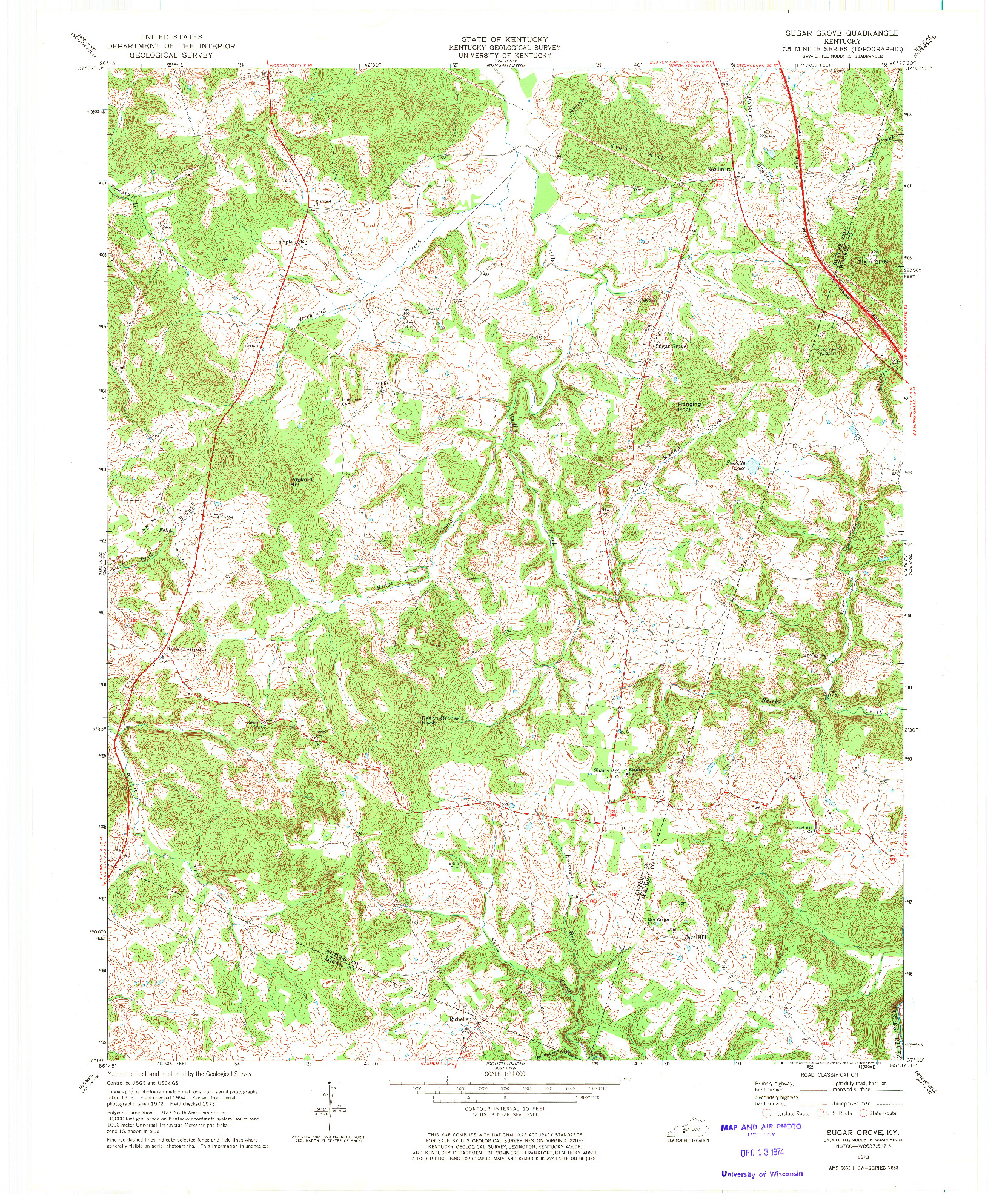 USGS 1:24000-SCALE QUADRANGLE FOR SUGAR GROVE, KY 1973