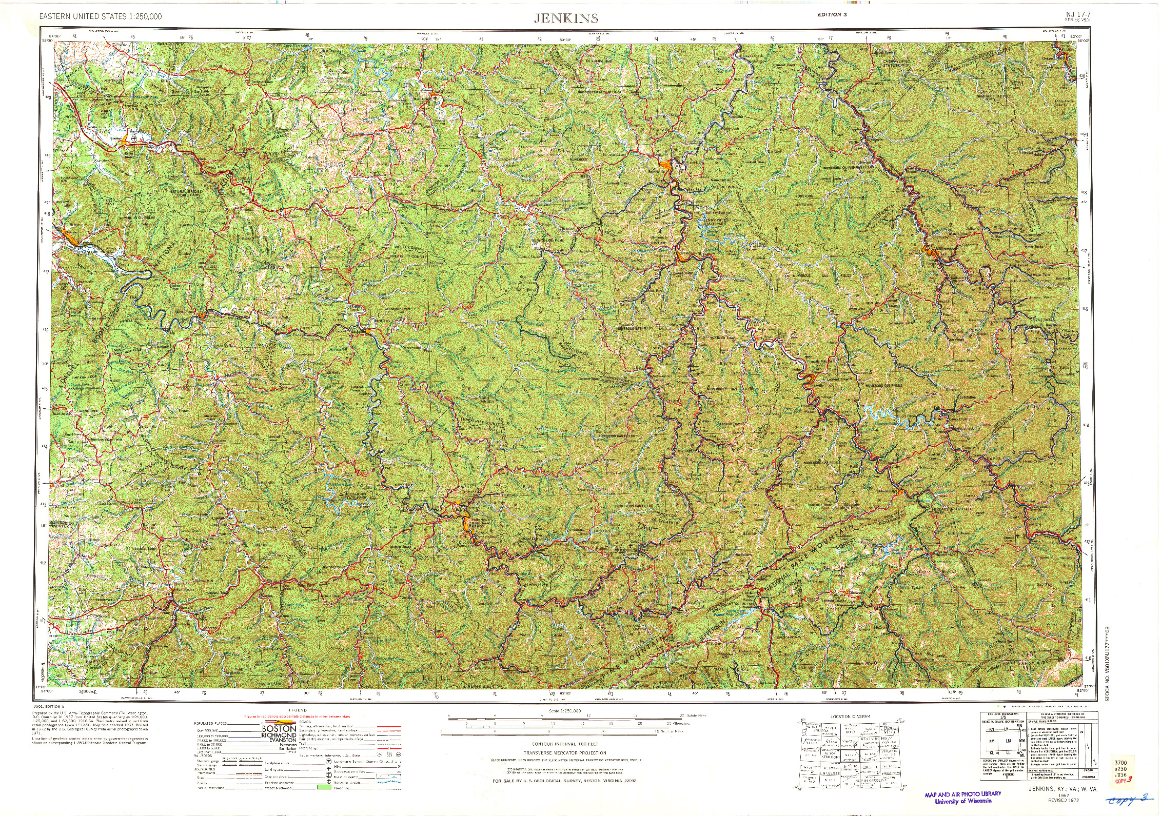 USGS 1:250000-SCALE QUADRANGLE FOR JENKINS, KY 1957