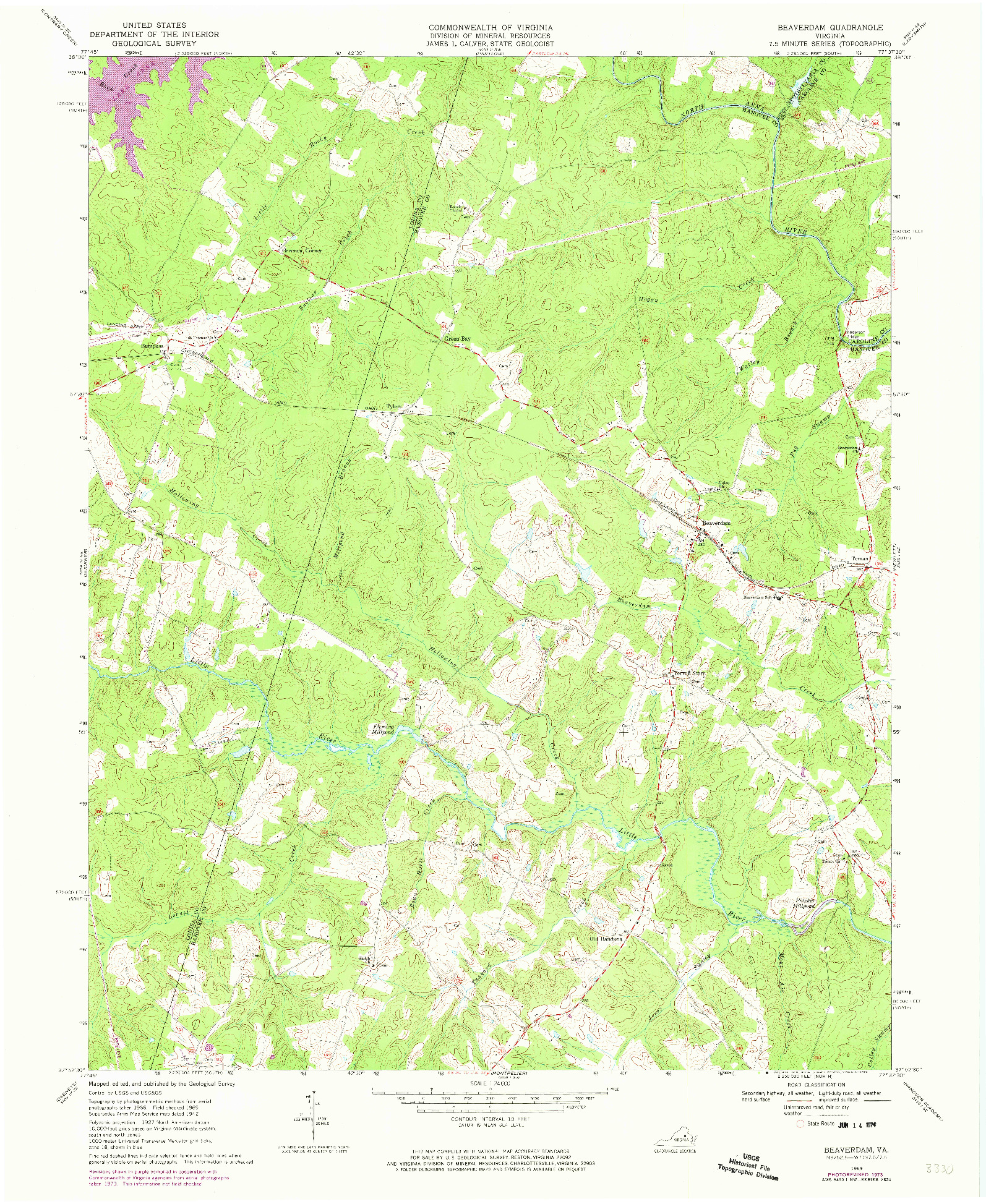 USGS 1:24000-SCALE QUADRANGLE FOR BEAVERDAM, VA 1969