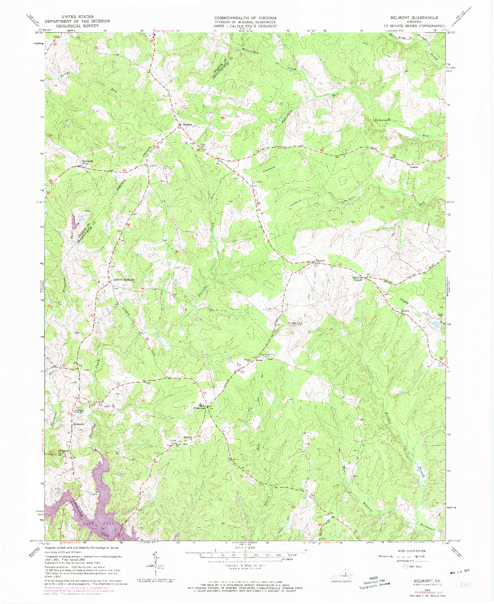 USGS 1:24000-SCALE QUADRANGLE FOR BELMONT, VA 1966