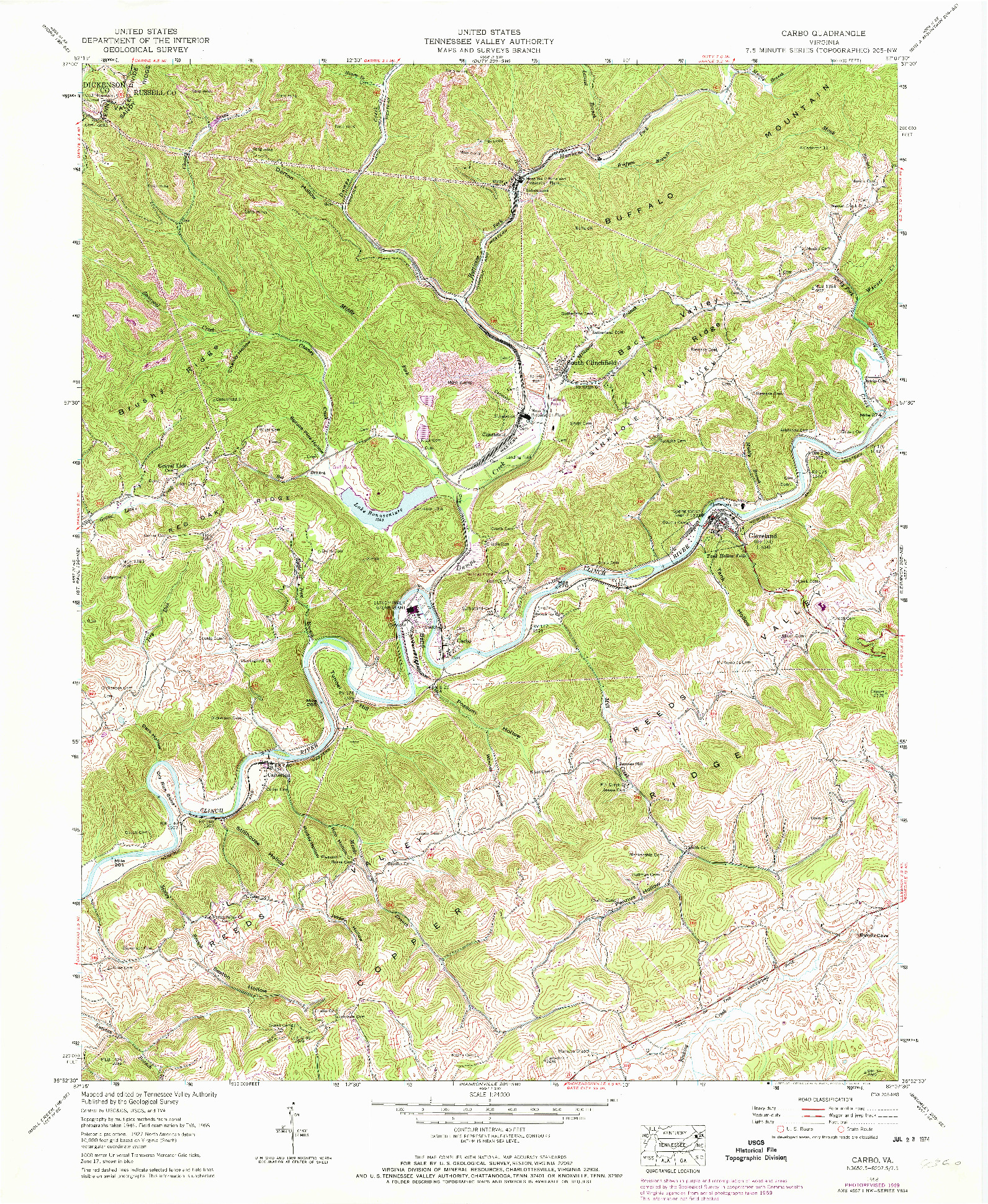 USGS 1:24000-SCALE QUADRANGLE FOR CARBO, VA 1958