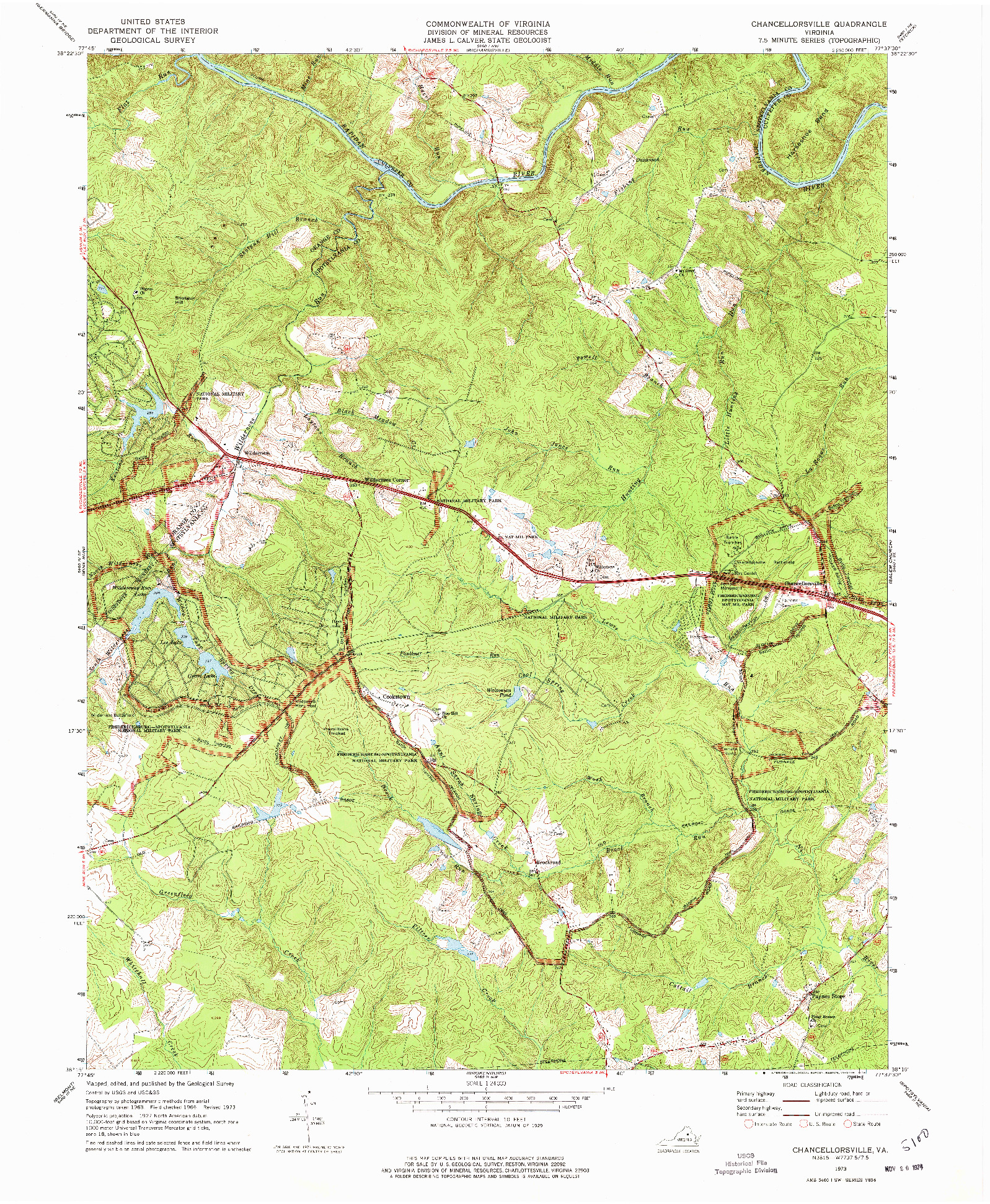 USGS 1:24000-SCALE QUADRANGLE FOR CHANCELLORSVILLE, VA 1973