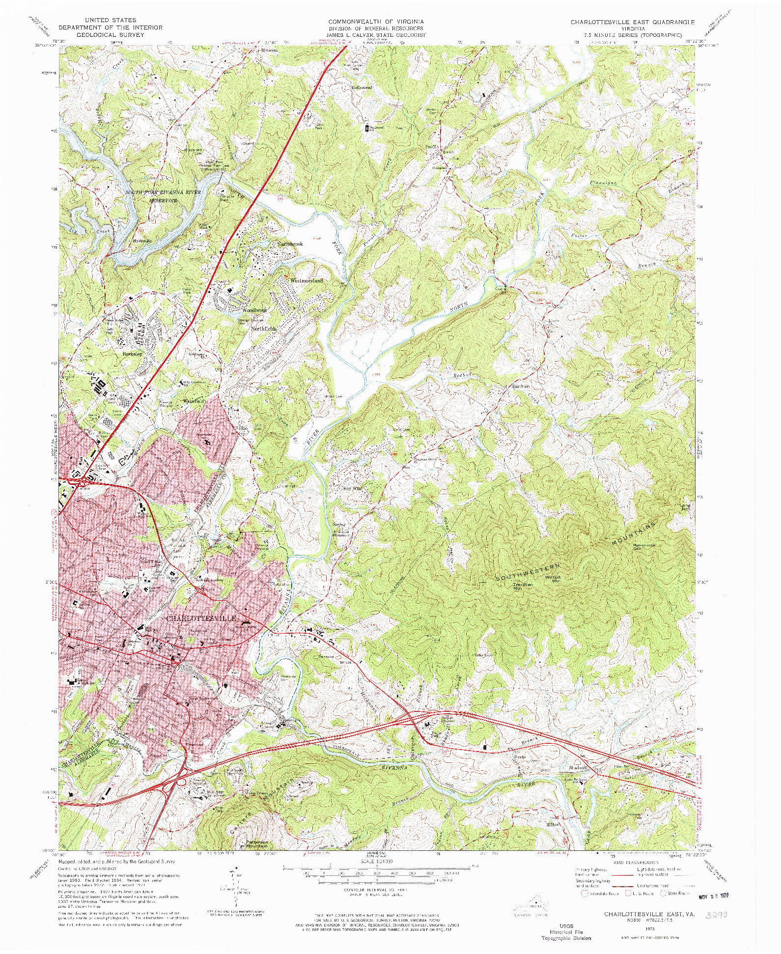 USGS 1:24000-SCALE QUADRANGLE FOR CHARLOTTESVILLE EAST, VA 1973